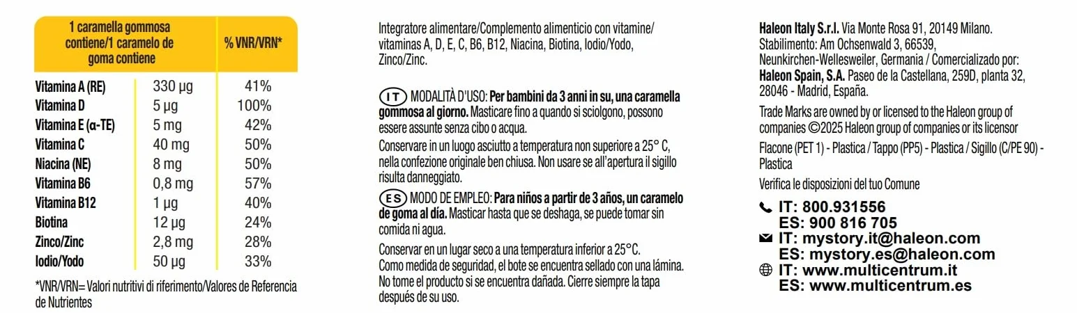 Multicentrum Vitagummy Integratore Alimentare Vitamine Minerali Bambini 3+ Vitamina D Iodio Gusto Frutta Mista 60 Caramelle Gommose
