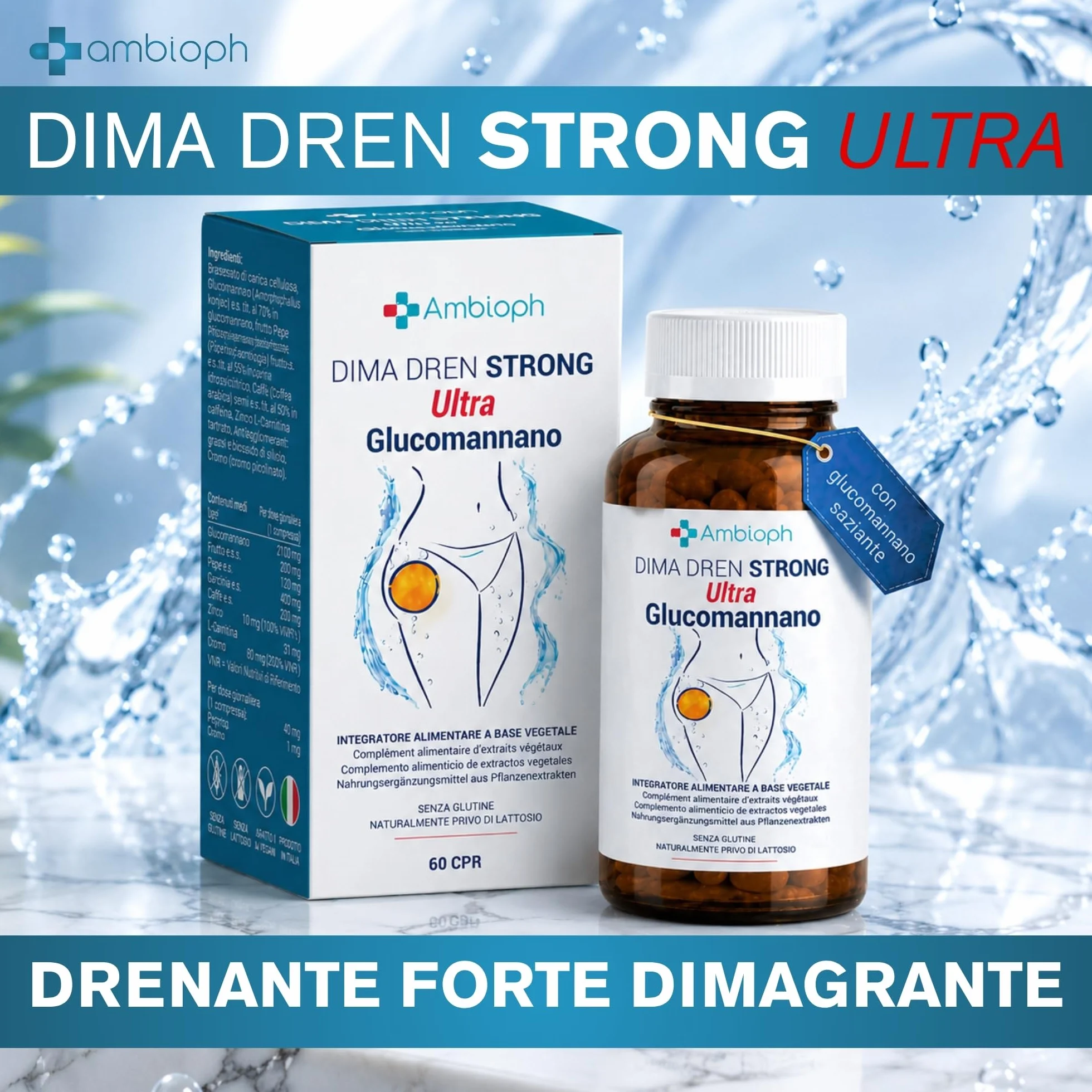 Drenante Forte Dimagrante con Bromelina Glucomannano Anticellulite 10 principi attivi