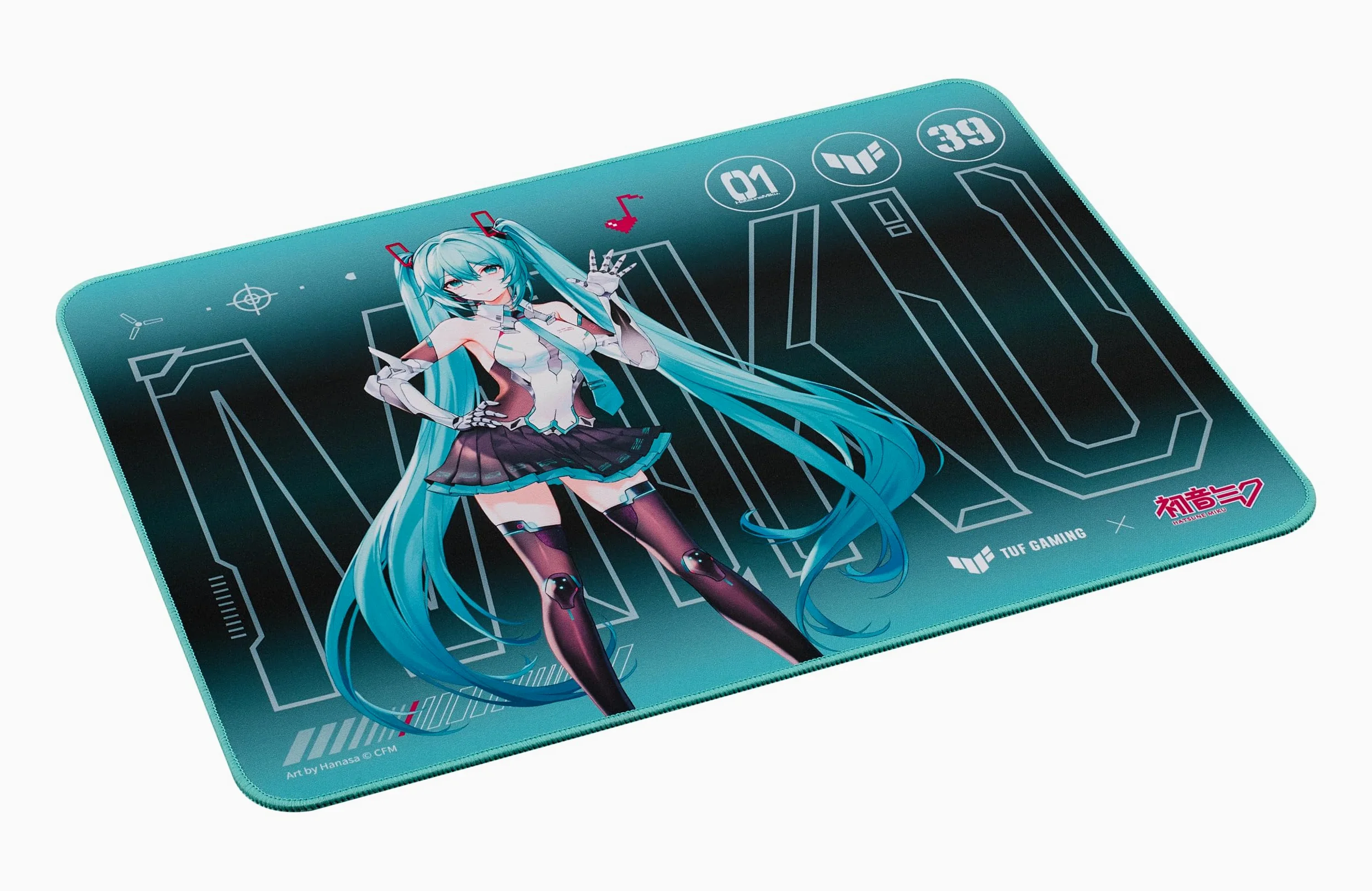 ASUS TUF Gaming P1 Hatsune Miku Edition Tappetino per mouse portatile da gaming, 25,4 x 20,3 cm (medio), rivestimento protettivo, impermeabile, cuciture resistenti agli UV, base in gomma antiscivolo