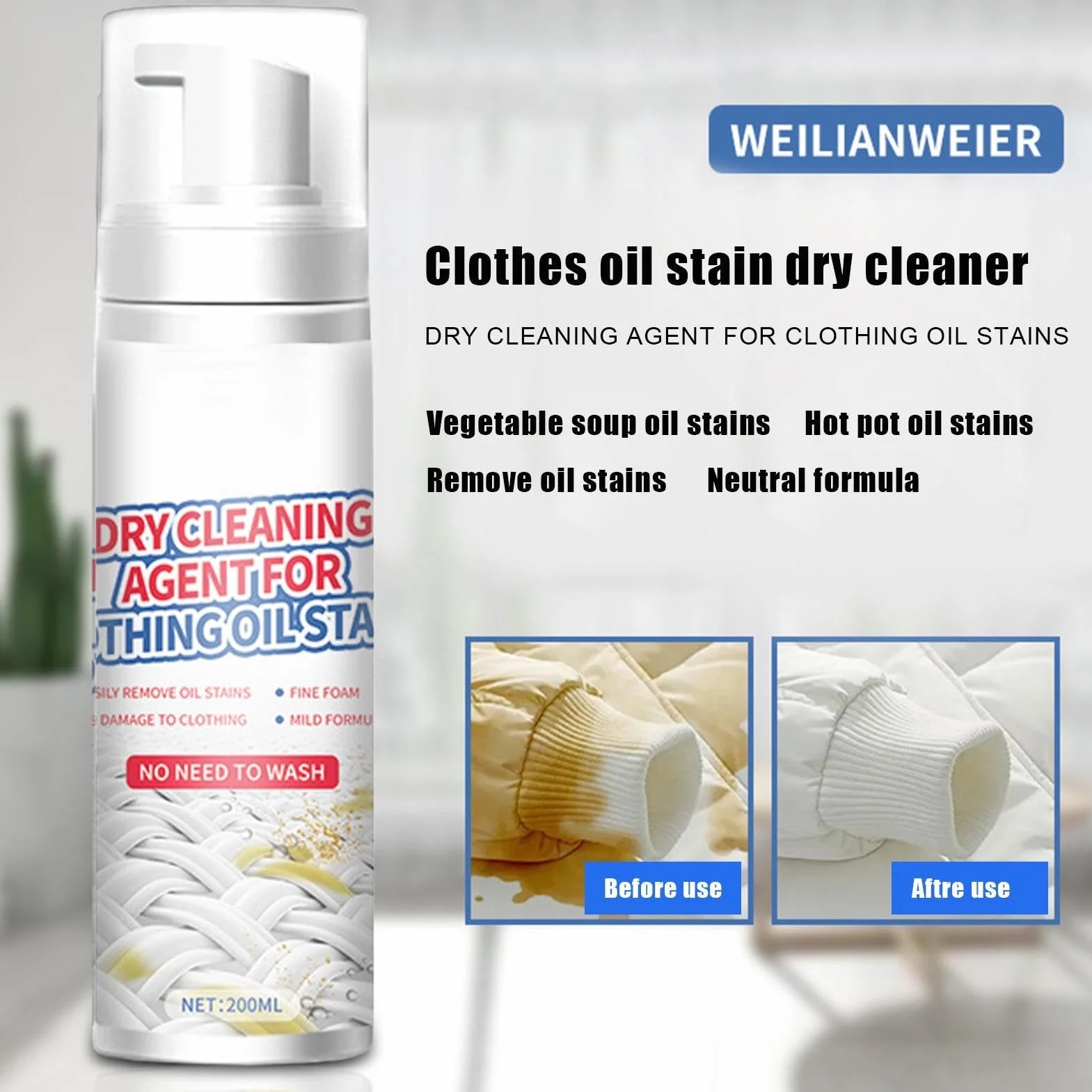 Dry Stain Remover for Clothes Laundry Cleaning Fluid Food Drink Oil Stains