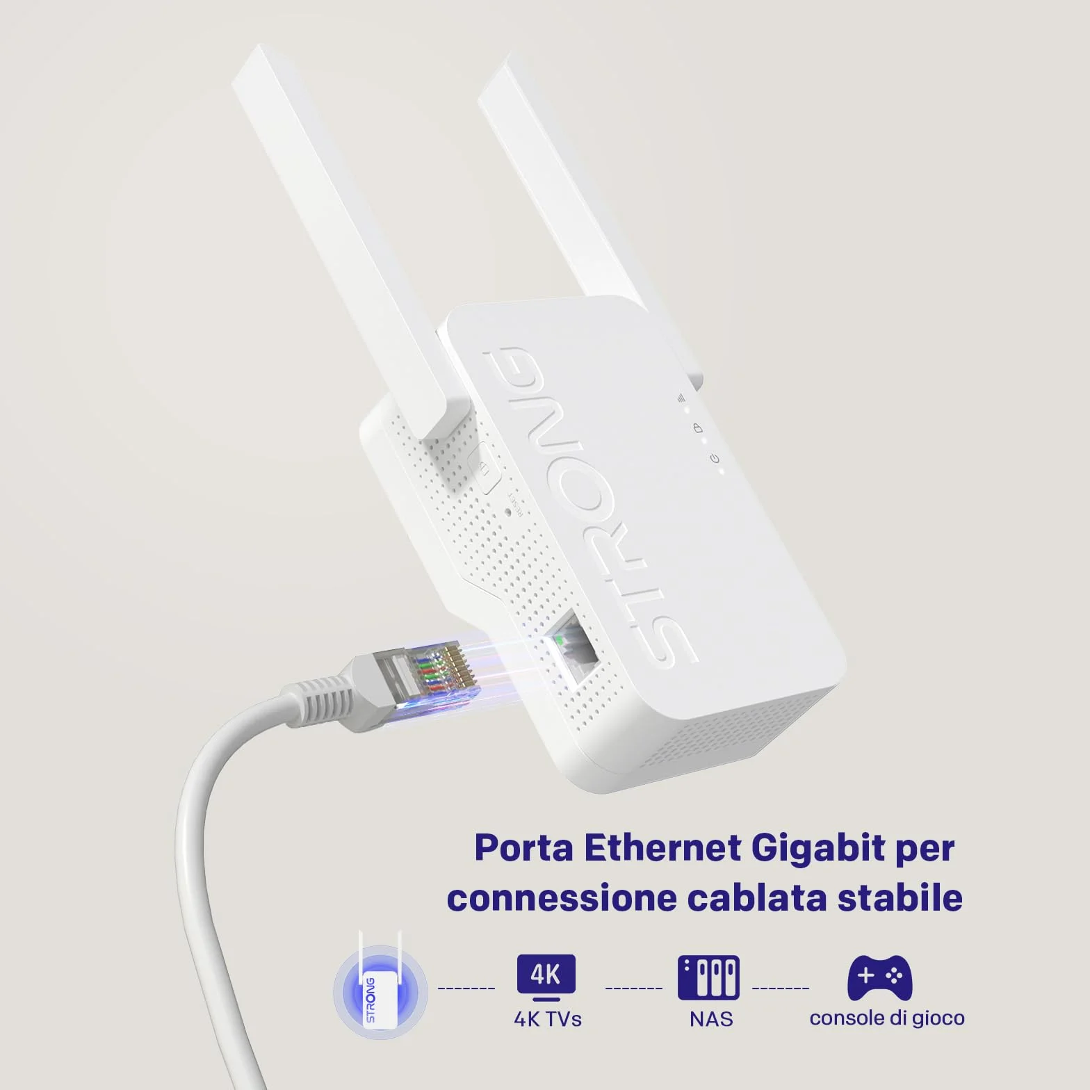 STRONG Ripetitore WiFi 6 AX3000 da presa muro – Amplificatore WiFi potente Dual Band con antenne esterne, WiFi extender per casa, 4K ideale streaming, gaming e multi-dispositivo