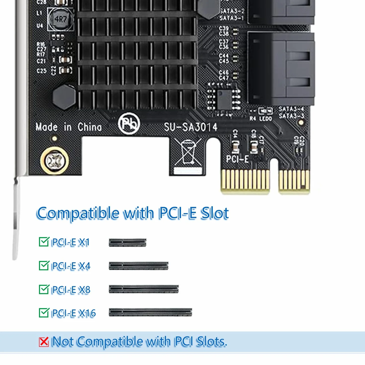 Scheda di Espansione SATA - 4 Porte PCIe a SATA 3.0 (6Gbps) - Controller Marvell 88SE9215 - Include 4 Cavi - Per HDD/SSD, NAS, Avvio come Disco di Sistema (Non-RAID)
