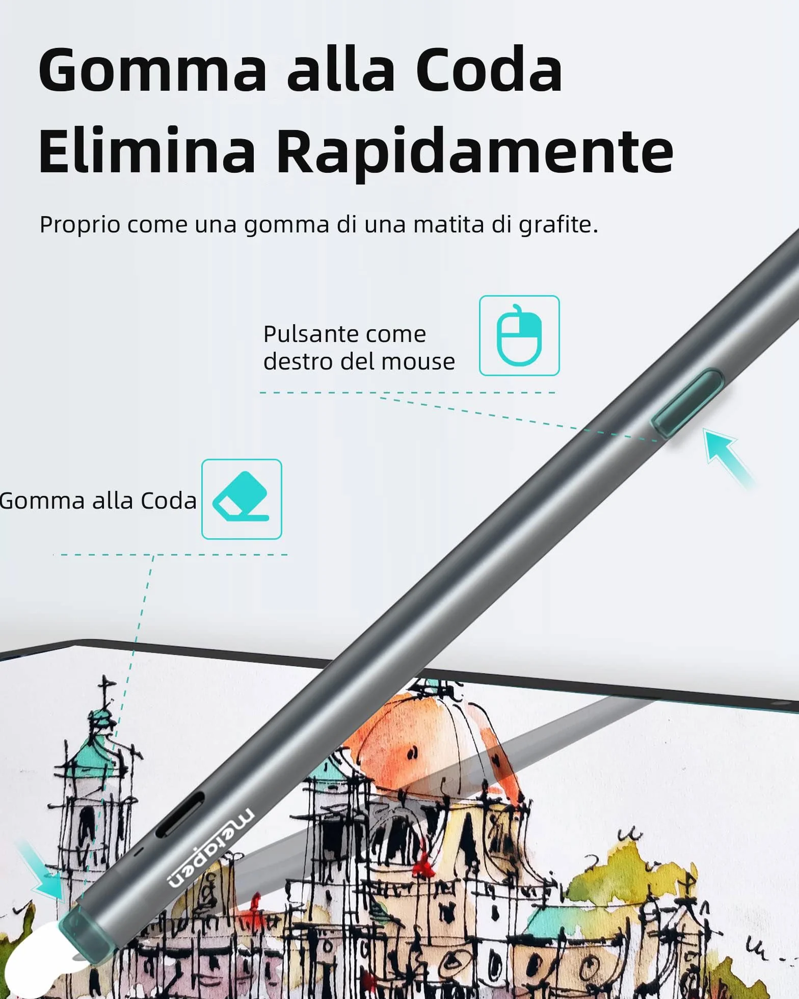 Metapen Penna M2 per Surface, 4096 Pressione,Gomme de Queue, Ricarica USB-C,Sensibile all’Inclinazione e Rifiuto del Palmo, per Surface Pro 11 Business/10/X/8/7/6/5/4/3,3,Studio, Duo,Laptop 2/3,Kobo