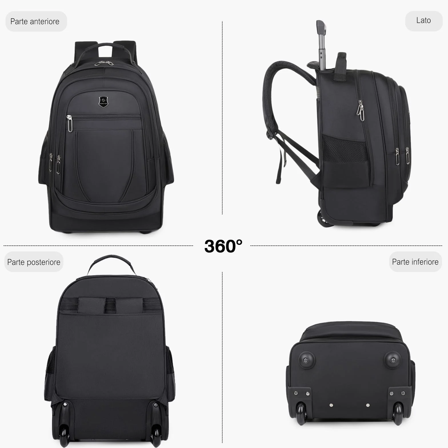 FANDARE 35L Trolley Zaino 2-in-1 per PC 15.6 pollici con Ruote, Borsa da Viaggio e Ufficio