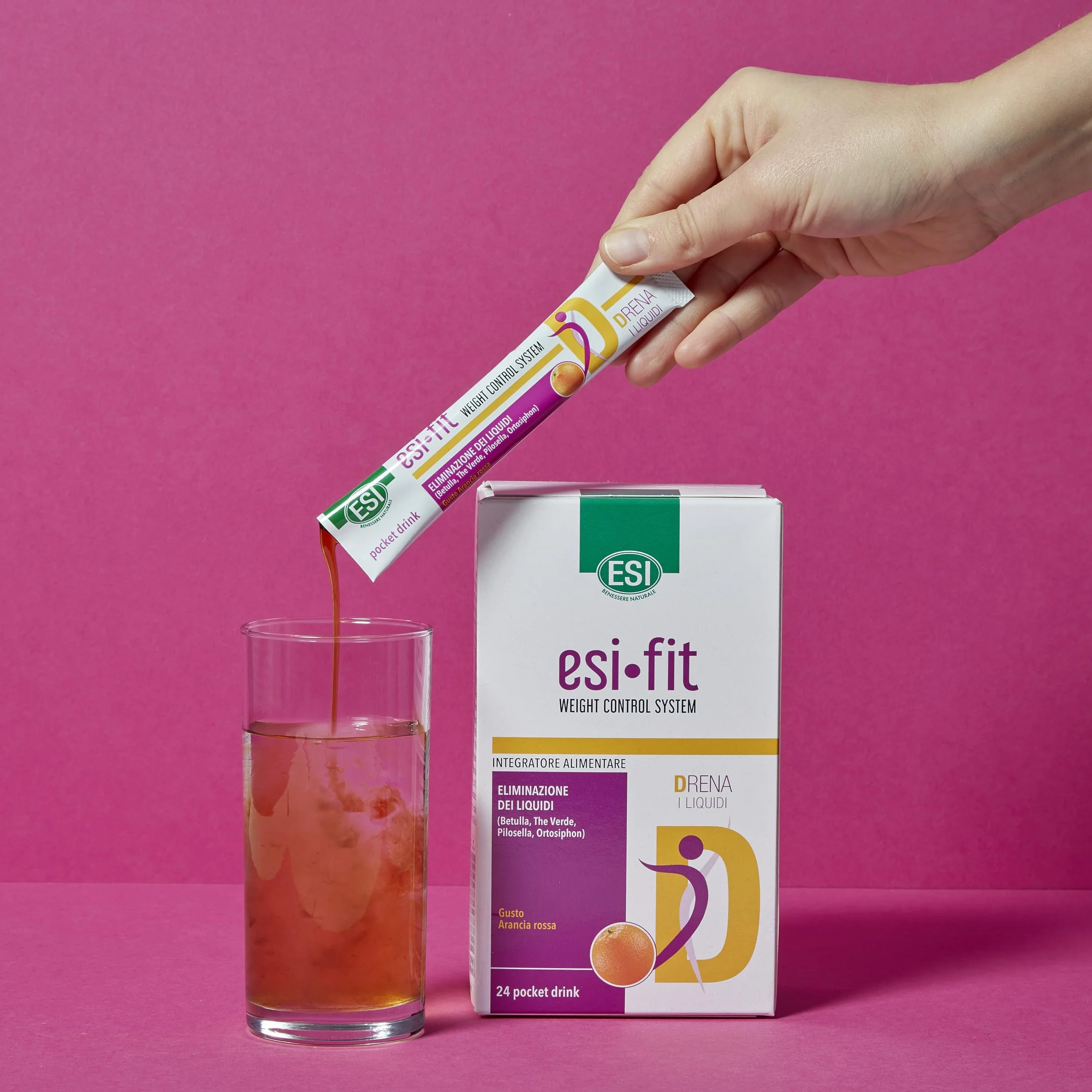 ESI Fit Drena Integratore Alimentare con Pilosella, Tè Verde, Potassio e Magnesio, 24 Pocket Drink