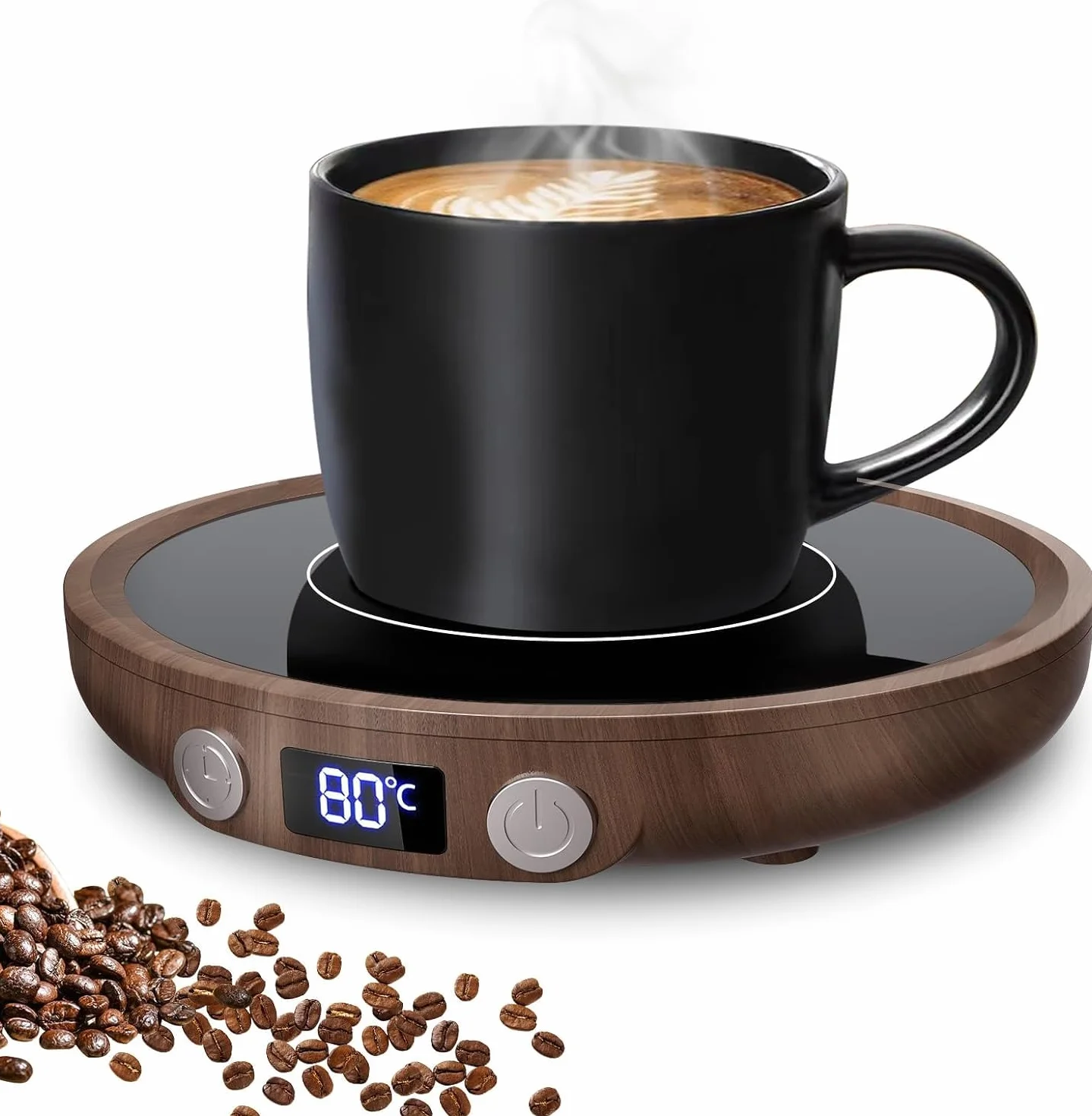 MQFORU, scalda tazze da caffè, scalda tazze con 3 livelli di temperatura, timer 2-12H, 4 ore, spegnimento automatico, piastra scalda bevande per caffè, tè, candela (venature del legno)