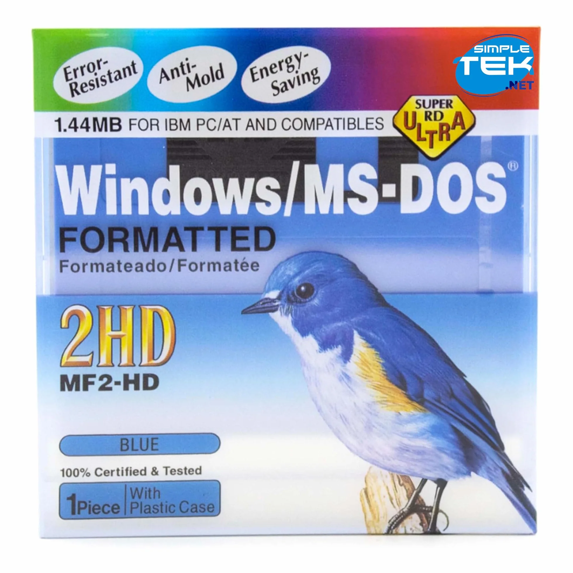 SIMPLETEK - 1 x Floppy Disk 3,5" 1.4MB MF2-HD, Compatibile con MS-DOS e Windows, Colore Blu (Singolo Pezzo)