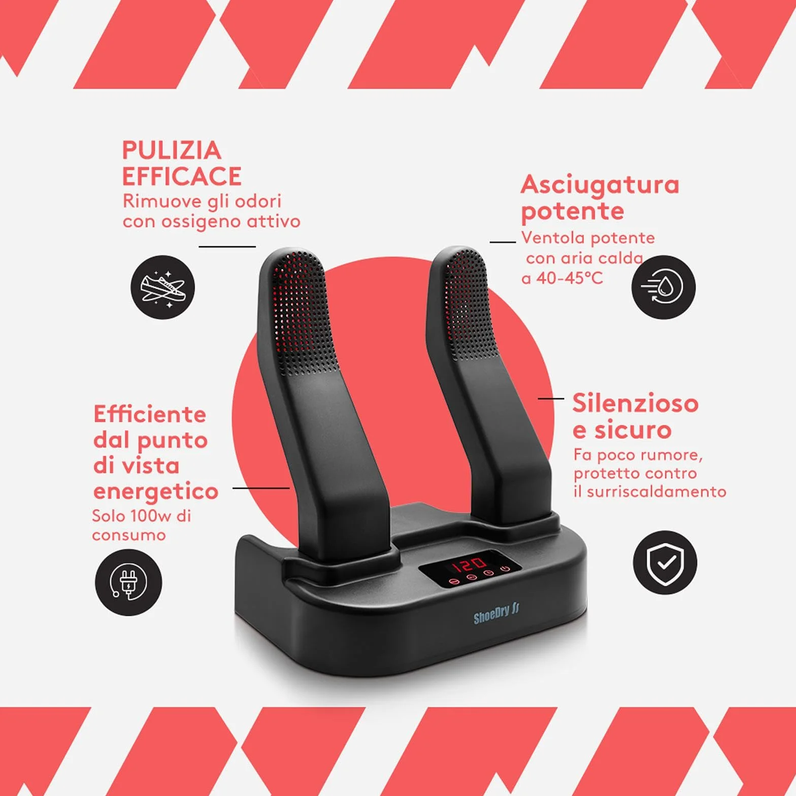 SHOEDRY OZONE Asciugascarpe Deodorante Scarpe Tecnologia Ozono Elimina batteri funghi