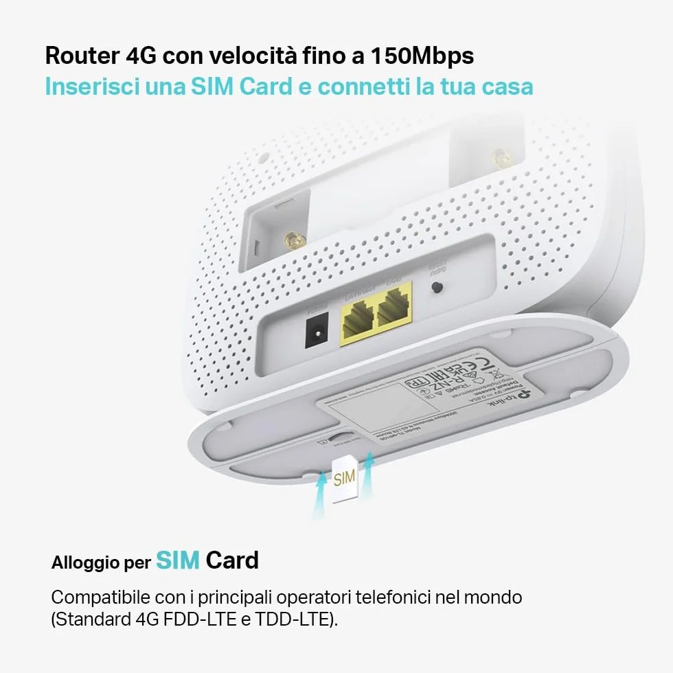 TP-Link TL-MR105 Cat4 Router 4G LTE Wireless N300Mbps Modem WiFi con Sim Porta LAN/WAN