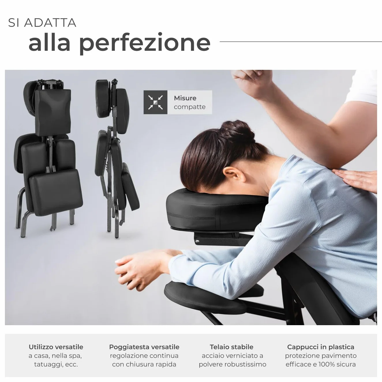tectake Sedia da Massaggi Portatile, Poltrona Fisioterapia 80x50x105 cm - Nero