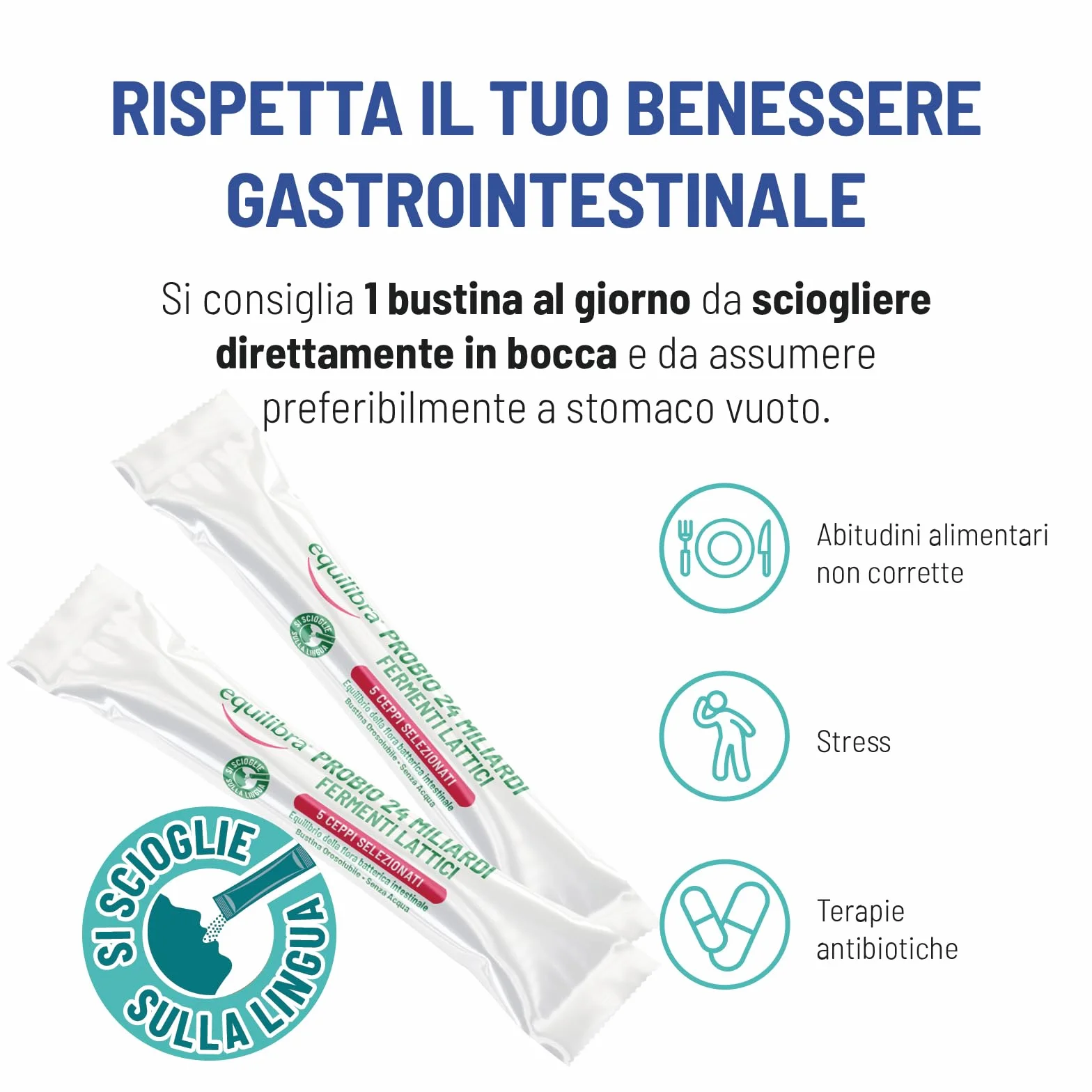 Equilibra Probio 24 Miliardi Integratore Fermenti Lattici Flora Intestinale 10 Bustine Orosolubili