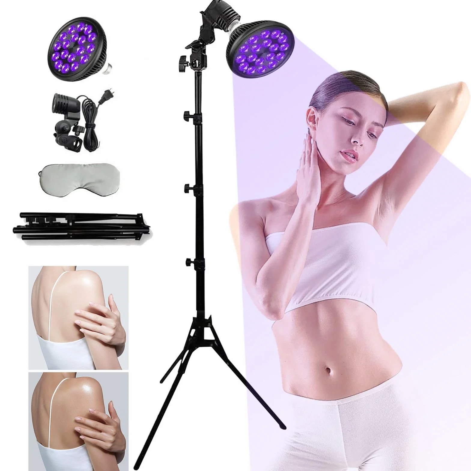 Lampada abbronzante 54W LED per viso e corpo con supporto regolabile, luce viola 180°