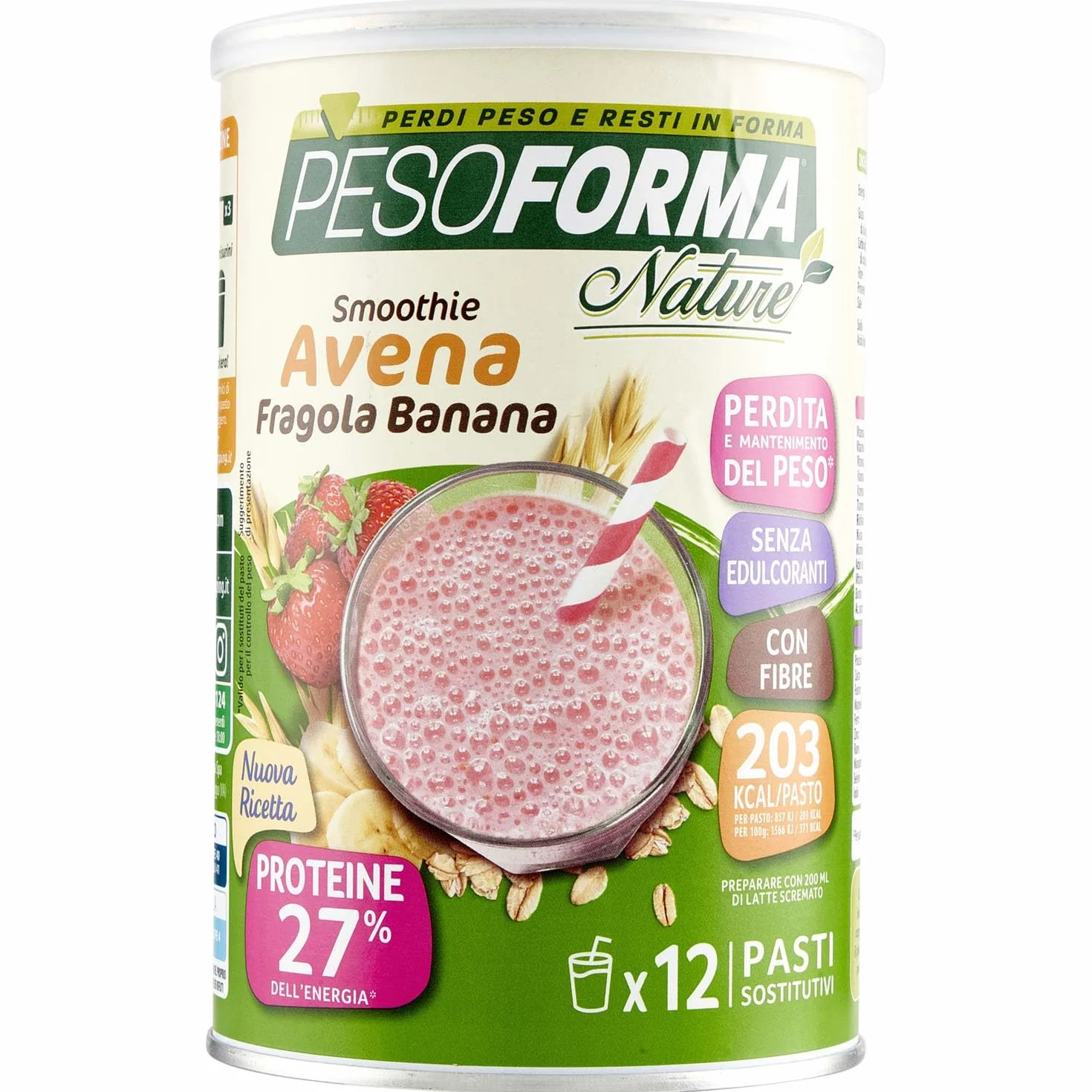 Pesoforma Nature Smoothie Pasto Sostitutivo Dimagrante, Shake gusto fragola banana, 203 Kcal