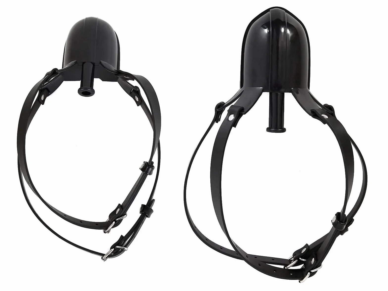 Mordacchia per donna bondage nera per uso estremo, imbracatura e cappuccio sexy con manette