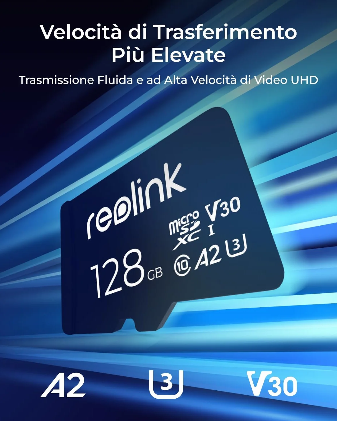 Reolink 128 GB Scheda di Memoria MicroSDXC, Classe 10, Scheda di Memoria A2 U3 TF, Compatibile con Telecamera di Sicurezza Reolink