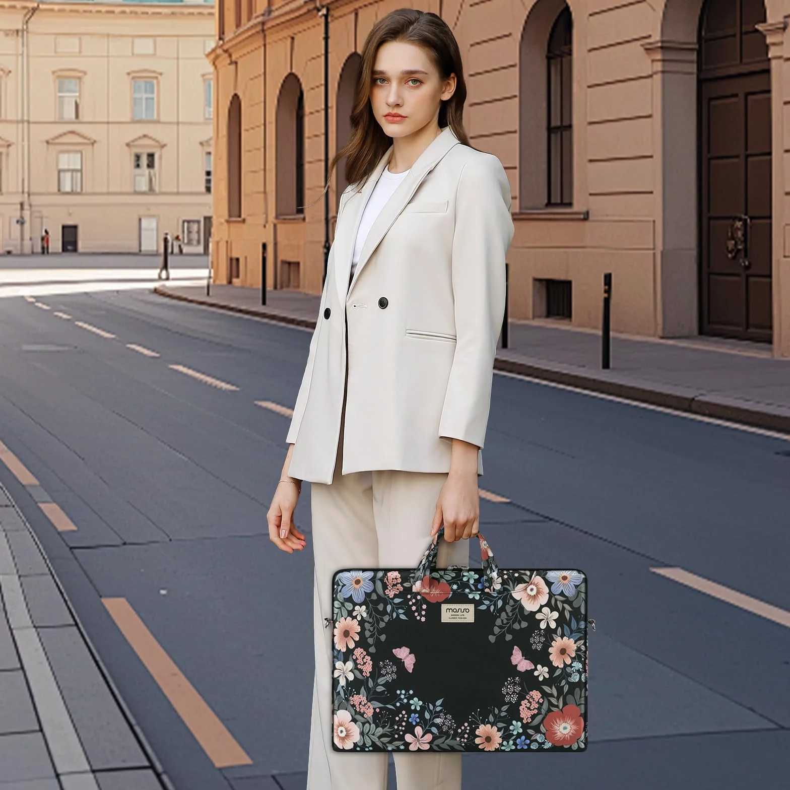 MOSISO Borsa Laptop Donna, 15.6 pollici Borsa Computer Compatibile con Macbook Pro 16, HP, Dell, Lenovo, Asus, Custodia Tracolla Laptop 15-15,6 pollici con Tracolla, Lussureggiante Floreale
