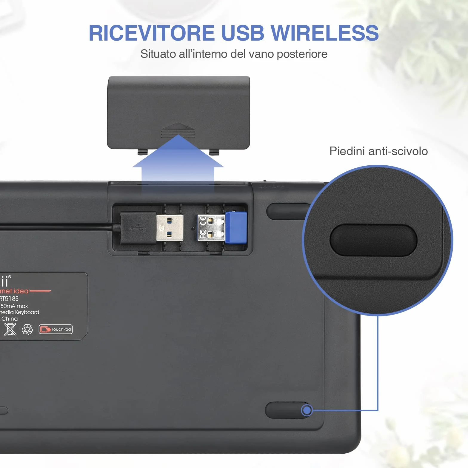 Rii Mini i18S Wireless + Bluetooth - Tastiera compatta con ampio mouse touchpad e retroilluminazione LED, compatibile con Smart TV, TV Box, Tablet, Smartphone, Console, PC, Fire TV, Raspberry