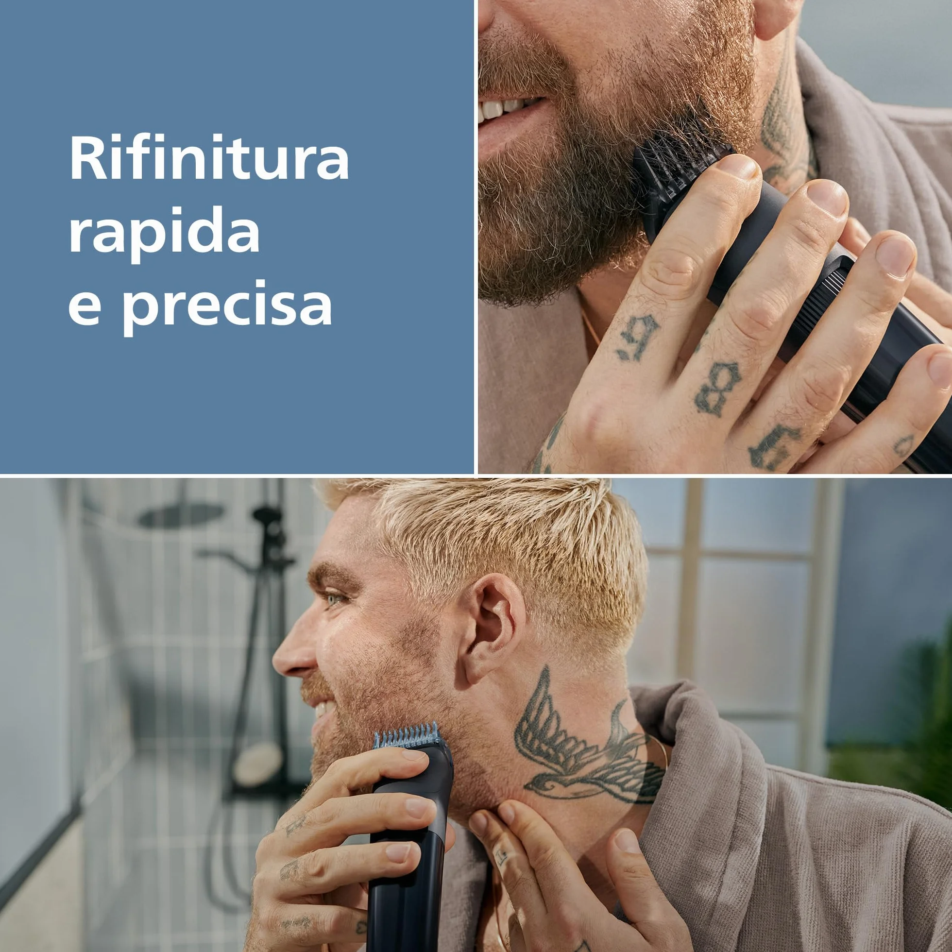 Philips Serie 3000 Regolabarba BT3660/15, Lame Metallo Autoaffilanti, 40 Impostazioni Lunghezza, Pettine Lift&Trim, Impermeabile, Ricarica USB