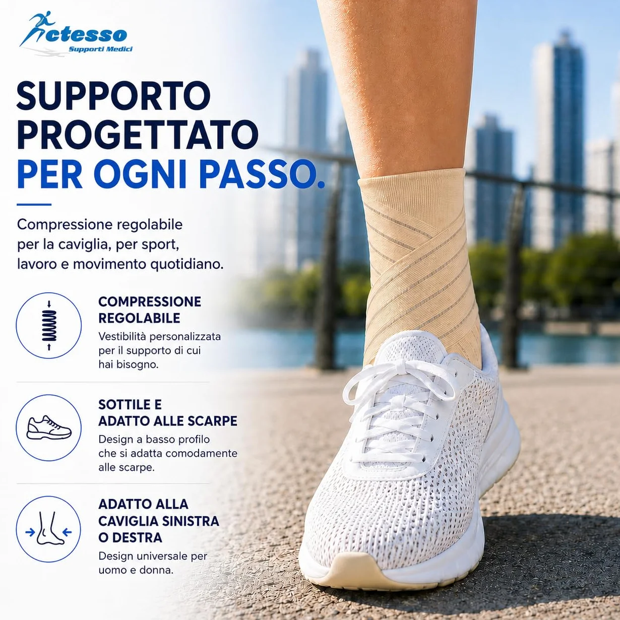 Actesso Cavigliera Elasticizzata Cinghia – Wsparcie dla Kostek, Skręceń i Urazów Sportowych, M, Beżowy