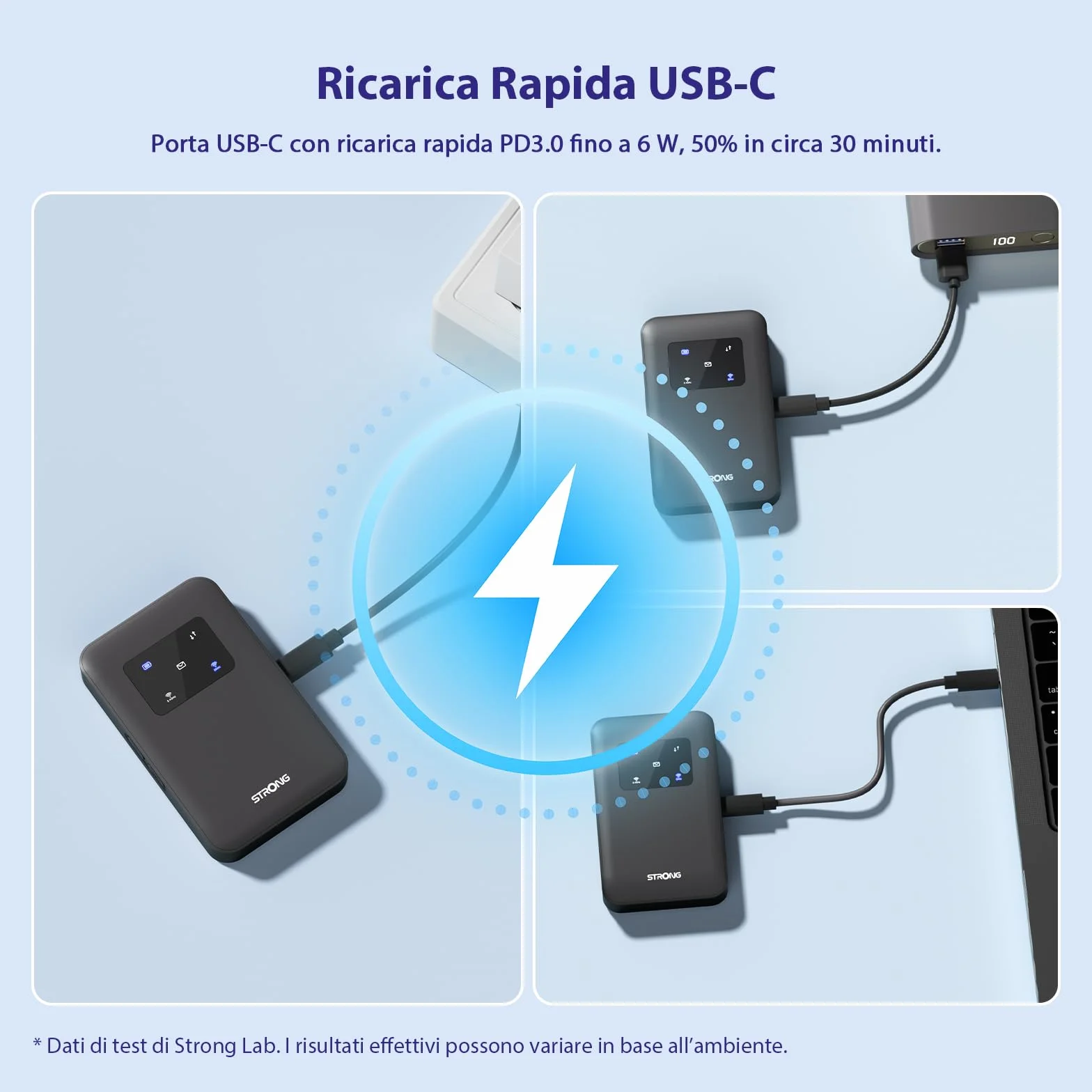 STRONG 4G+ AIRSPOT 510 Saponetta WiFi Portatile con SIM, LTE CAT6 300Mbps, WiFi AC900Mbps, Hotspot Tascabile, 2500mAh