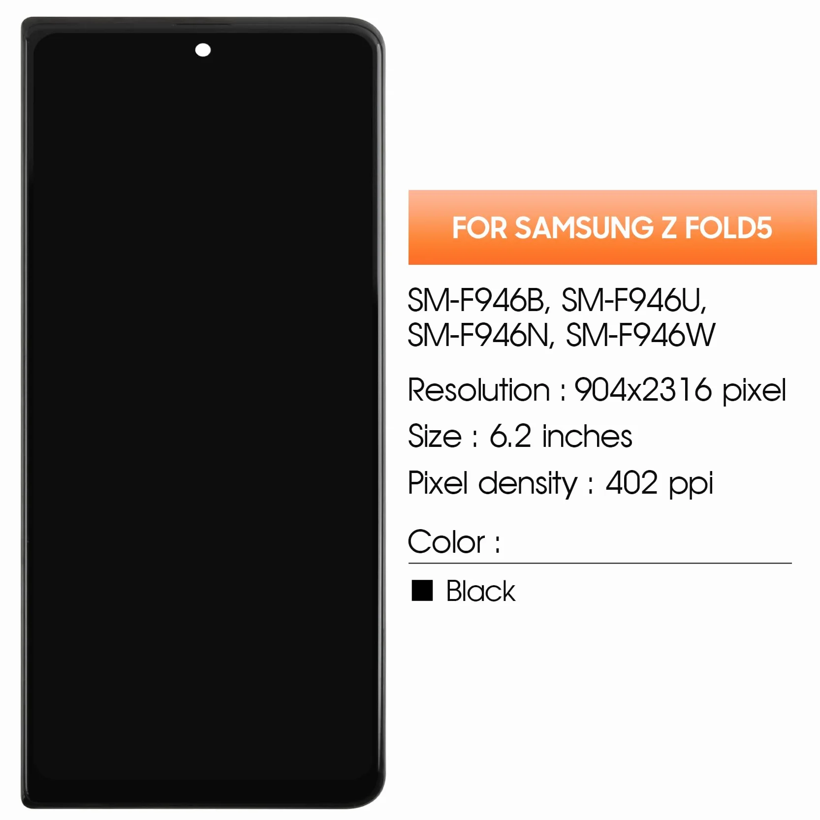(Schermo esterno) Schermo LCD per Samsung Z Fold 5 LCD Display per Galaxy Z Fold5 SM-F946B SM-F946U 6,2" Schermo di Ricambio Digitalizer Touchscreen Assembly con Riparazione (Nero Incell, Senza