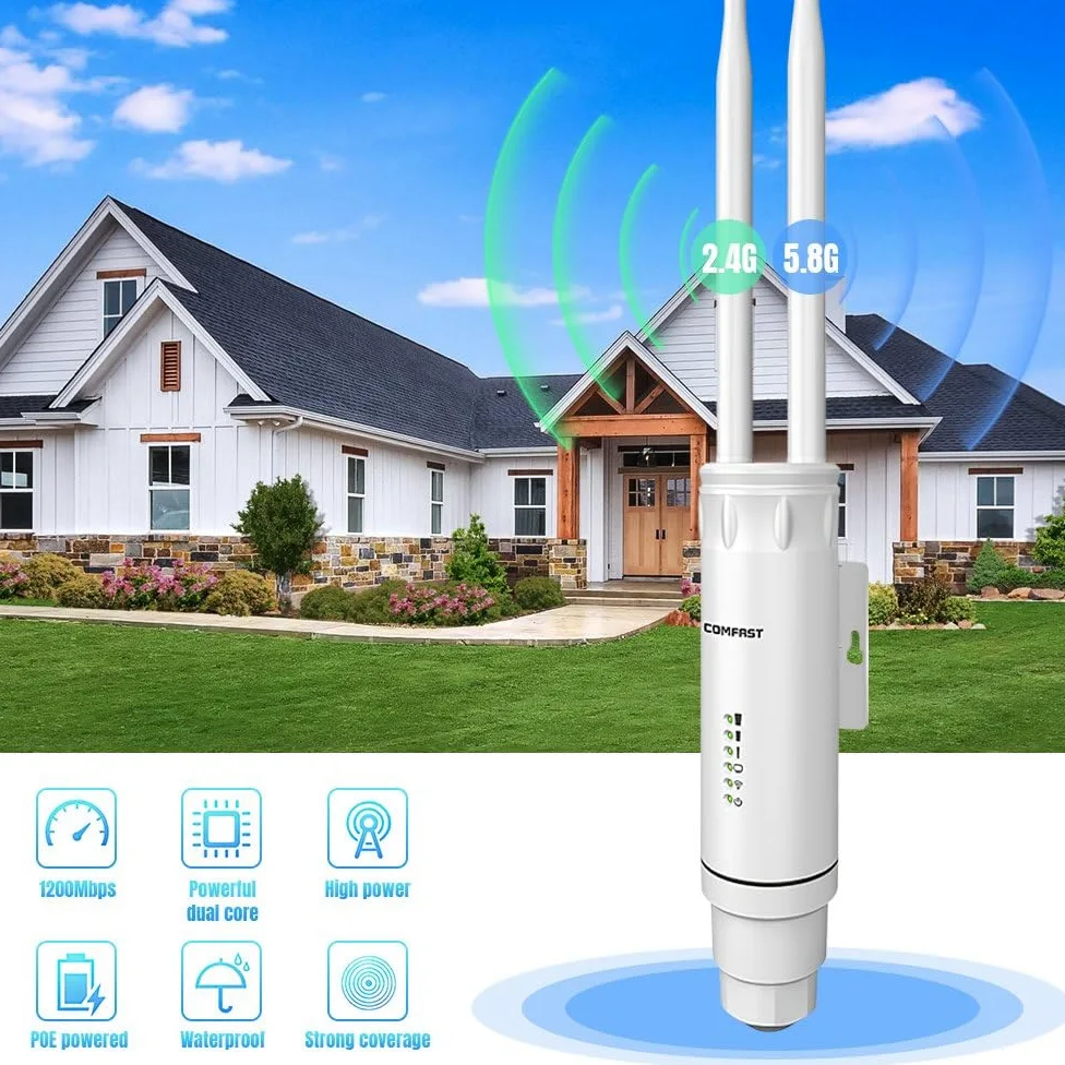 Ripetitore WiFi esterno Amplificatore di portata Wi-FI Amplificatore di segnale AC1200 Dual Band WiFi AP Rete Amplificatore WiFi 2.4G 5ghz Antenne ad alto guadagno 1200Mbps