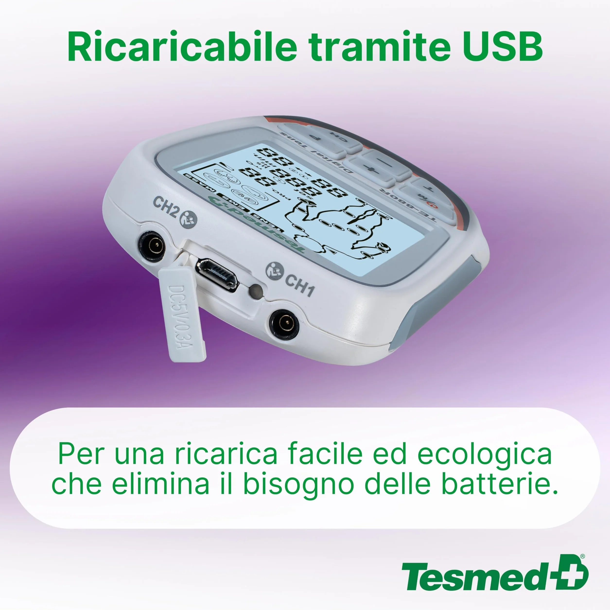 TESMED TE-880R Plus Elettrostimolatore Muscolare Ricaricabile EMS TENS 73 Programmi 8 Elettrodi