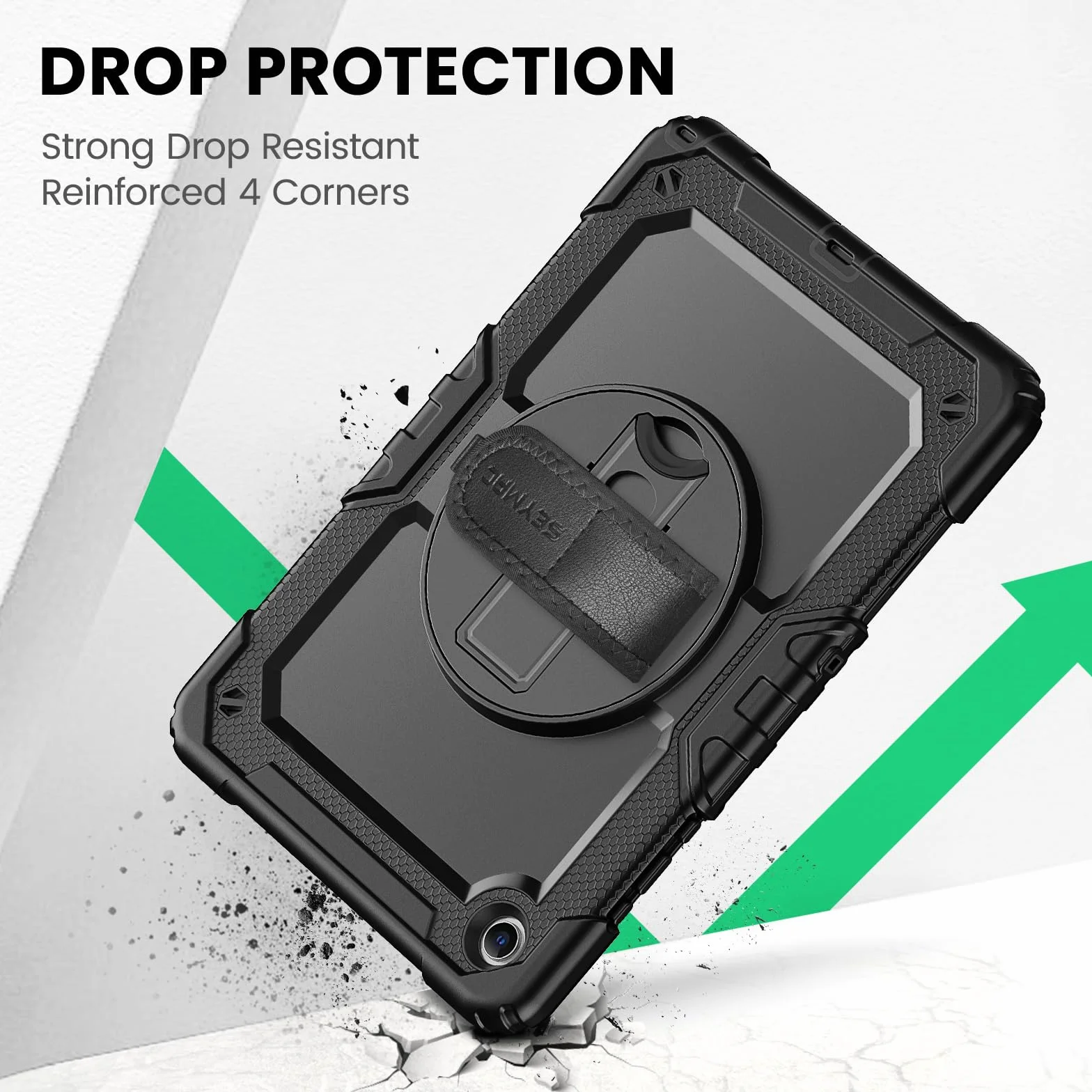 Seymac Custodia Samsung Galaxy Tab A11+ Plus 11" 2025 SM-X230/X235/X236 Antishock Protezione Schermo Supporto Girevole 360° Cinghia Mano Spalla Portastilo Nero