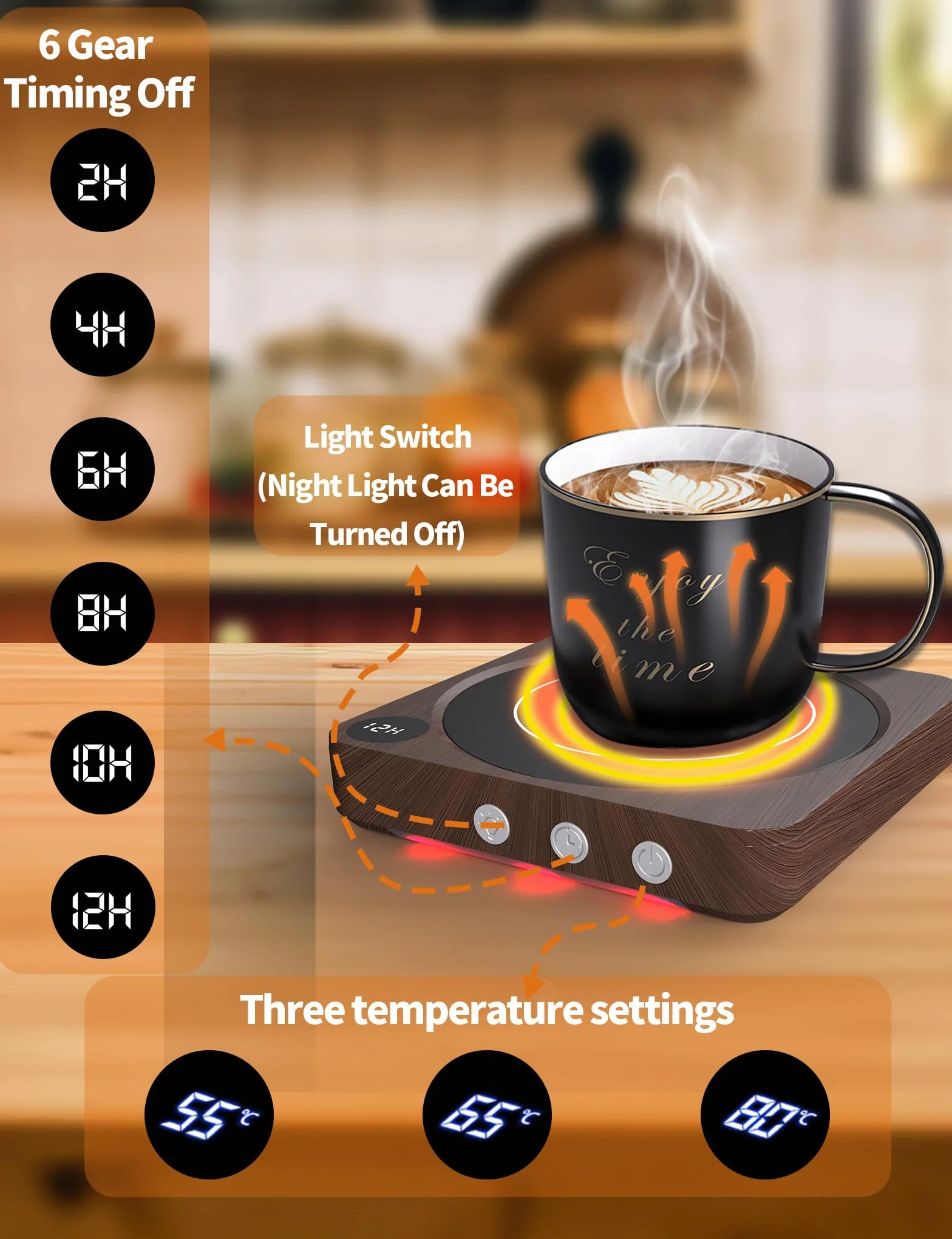 MQFORU Scaldatazze, Scalda Caffè da Tavolo con Display Della Temperatura, Spegnimento Automatico 2-12H, Scalda Candele Intelligente, Scalda Bevande con il Miglior Sapore di Caffè