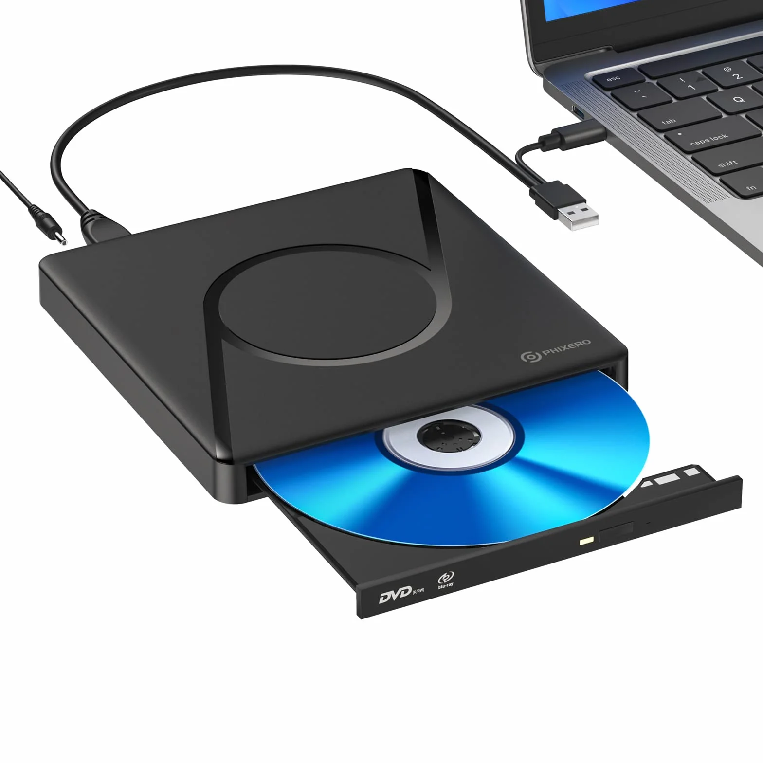 PHIXERO Masterizzatore DVD 3D Blu-ray portatile, USB 3.0 con unità Blu-ray Ultra HD 4K e cavo USB per Mac OS, Windows XP/7/8/10, Linux, Vista, PC portatile