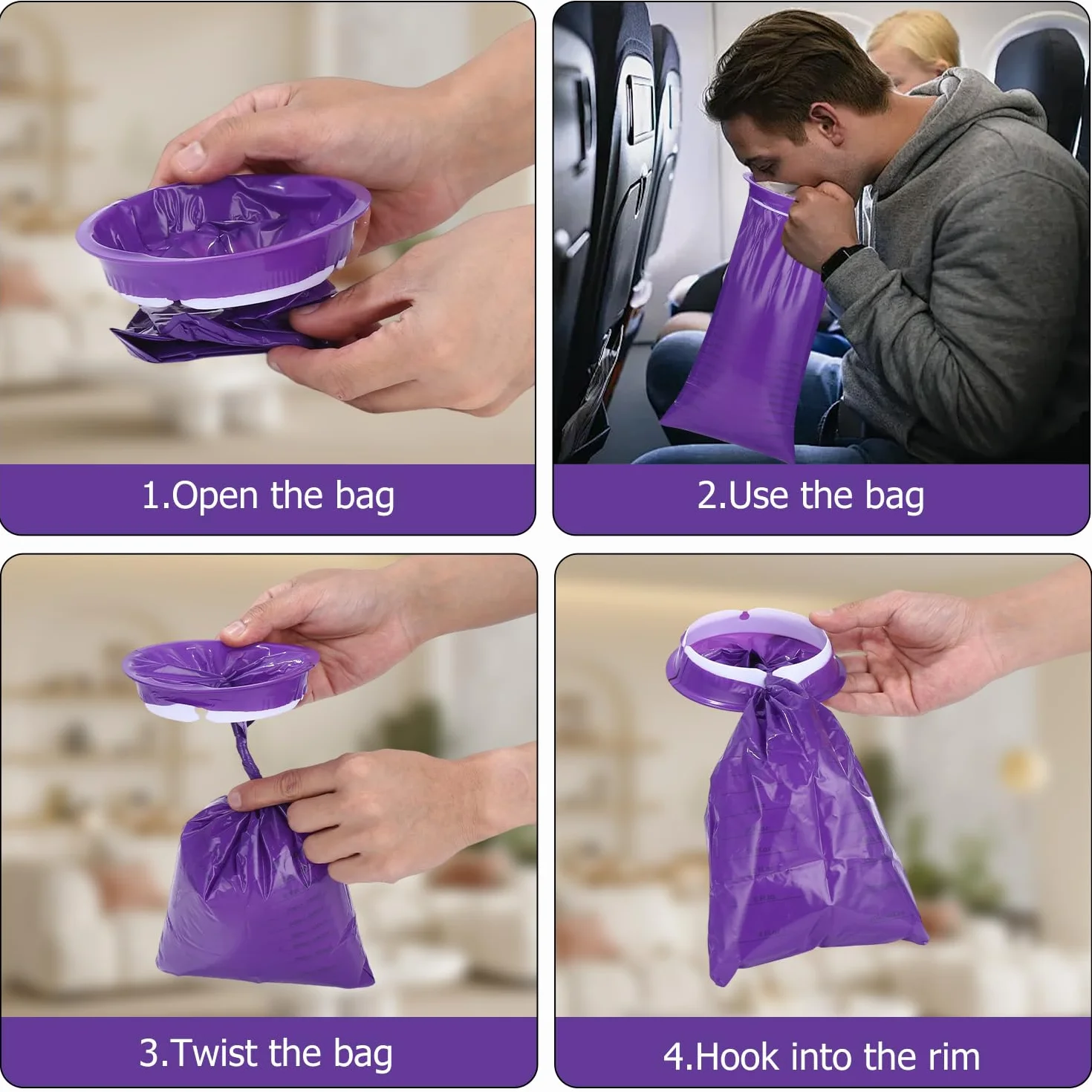 20 Pezzi Sacchetti Vomito da Viaggio Bambini 1000ml Vomit Bag con Bottoni Automatici