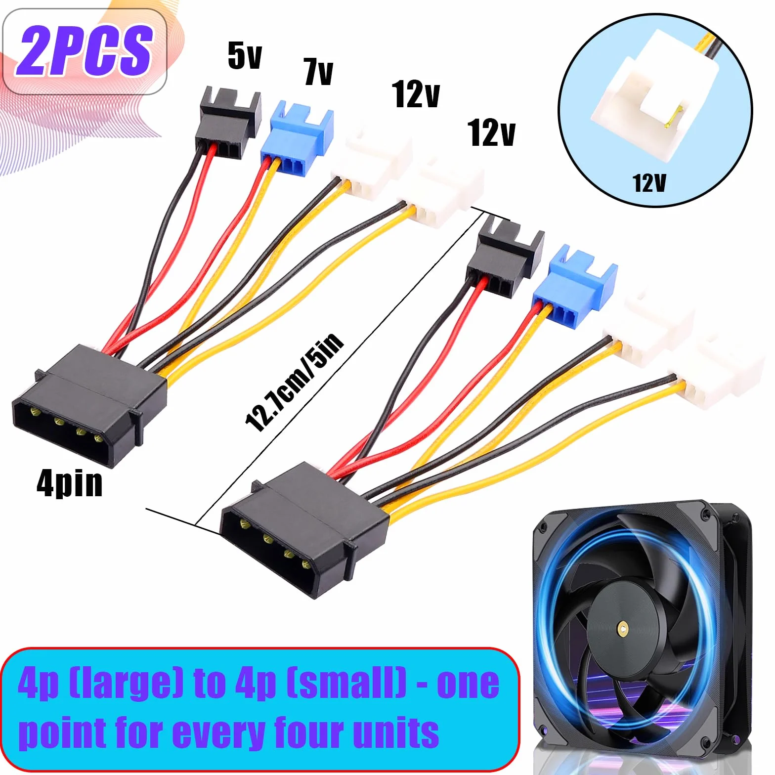 Splitter cavi controllo ventola 4 poli 4/3 pin 3 impostazioni velocità 12V/7V/5V computer