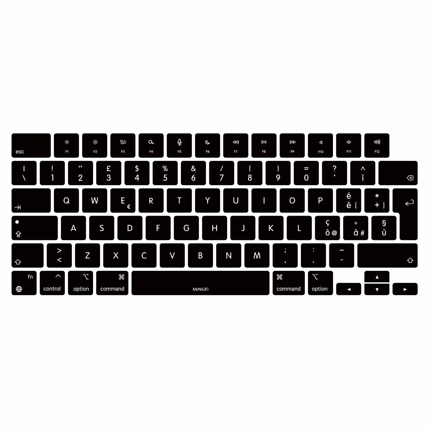 Copritastiera Silicone italiano per MacBook Pro/Max 14/16" M1-M4(A2918 A2992 A3112 A3401 A3185 A2780 A2991 A3403 A3186) Air 13,6/15,3" M2-M4(A2681 A3113 A3240 A2941 A3114 A3241) EU/ISO - Nero
