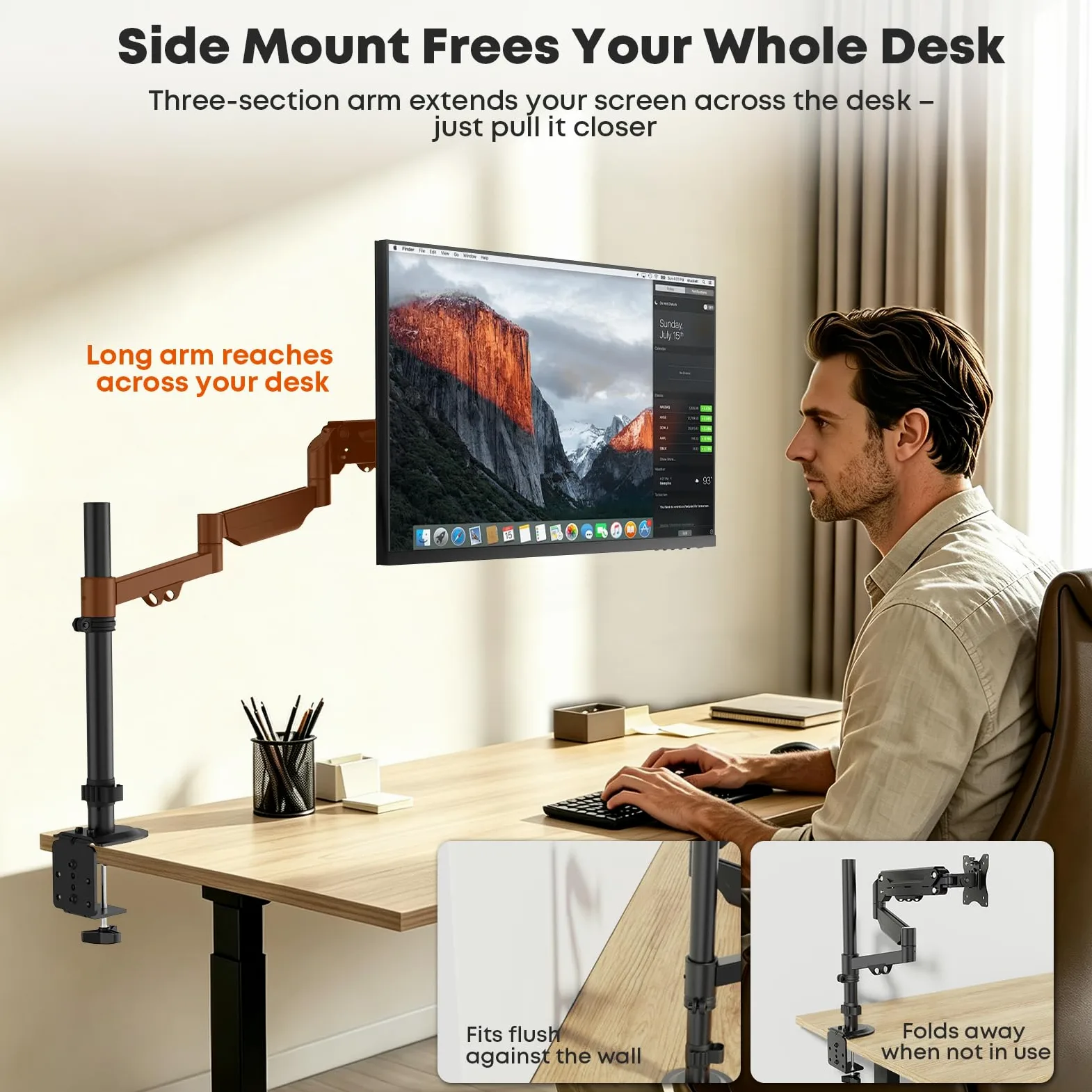 PUTORSEN Supporto a braccio per laptop fino a 18" e monitor da 17-32" | Portata massima 9 kg, supporto per monitor extra lungo con ripiano per laptop, sezione centrale rimovibile, VESA 75/100 mm