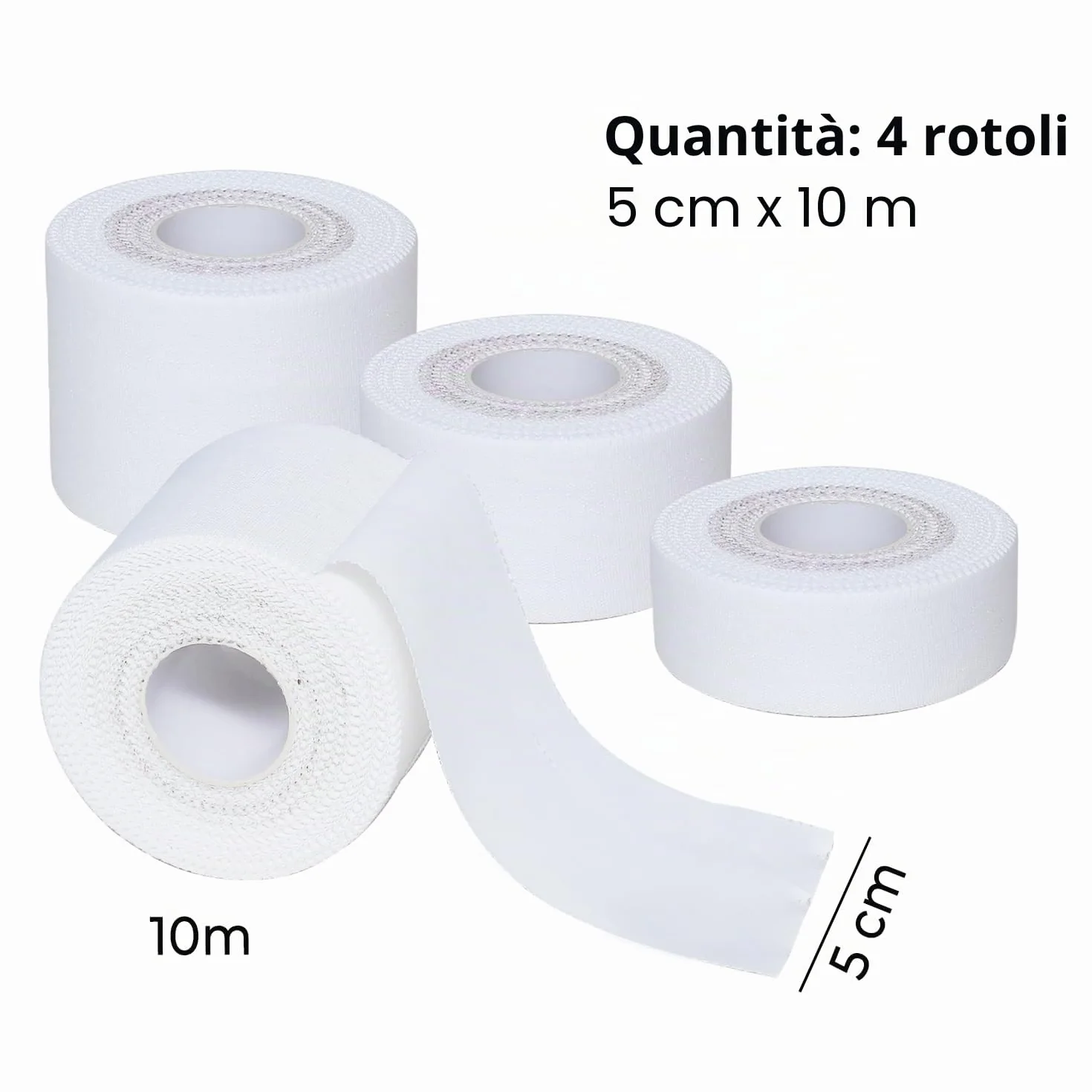 Nastro sportivo bianco 5cm x 10m set 4 rotoli autoadesivo extra forte strappabile