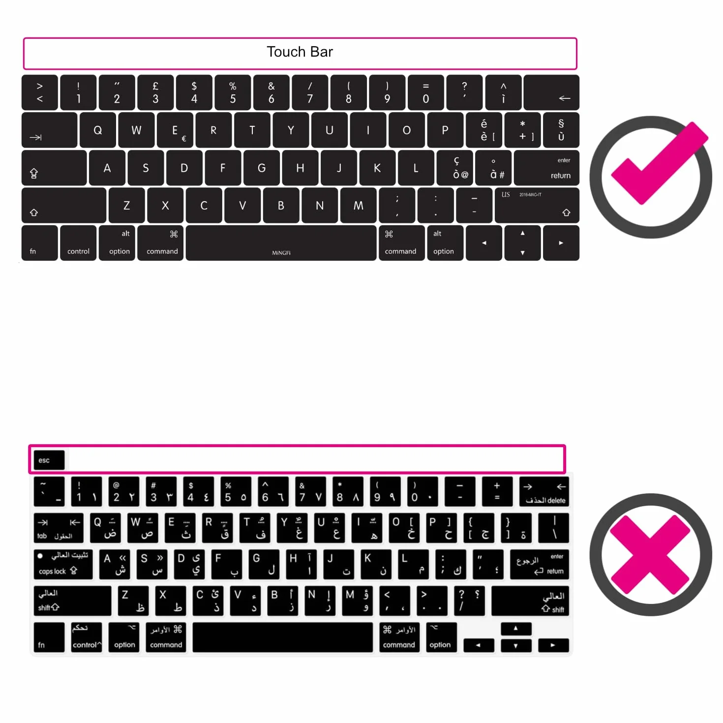 Copritastiera Silicone italiano per MacBook Pro 13" A1706/A1989/A2159 (2016–2020), Pro 15" A1707/A1990 (2016–2019) US/ANSI - Nero