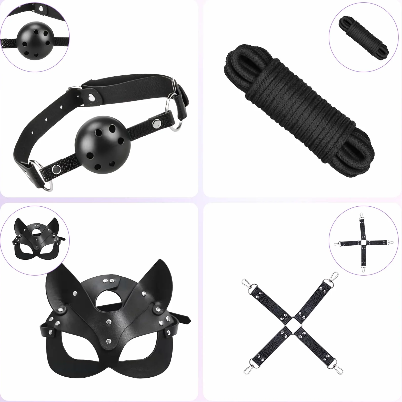 Qoosea 15 Pezzi Set Bondage SM, Sex Toys Kit Plug Anale con Coda di Volpe per Esperti e Principianti
