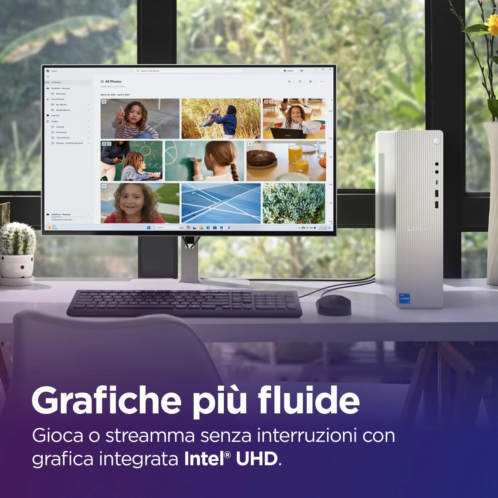 Lenovo IdeaCentre Tower Gen 9 - Desktop, Intel Core i7-13620H, RAM 16GB, SSD 512GB, Wi-Fi 6, BT 5.2, Windows 11 Home, Mouse e Tastiera USB inclusi - Cloud Grey