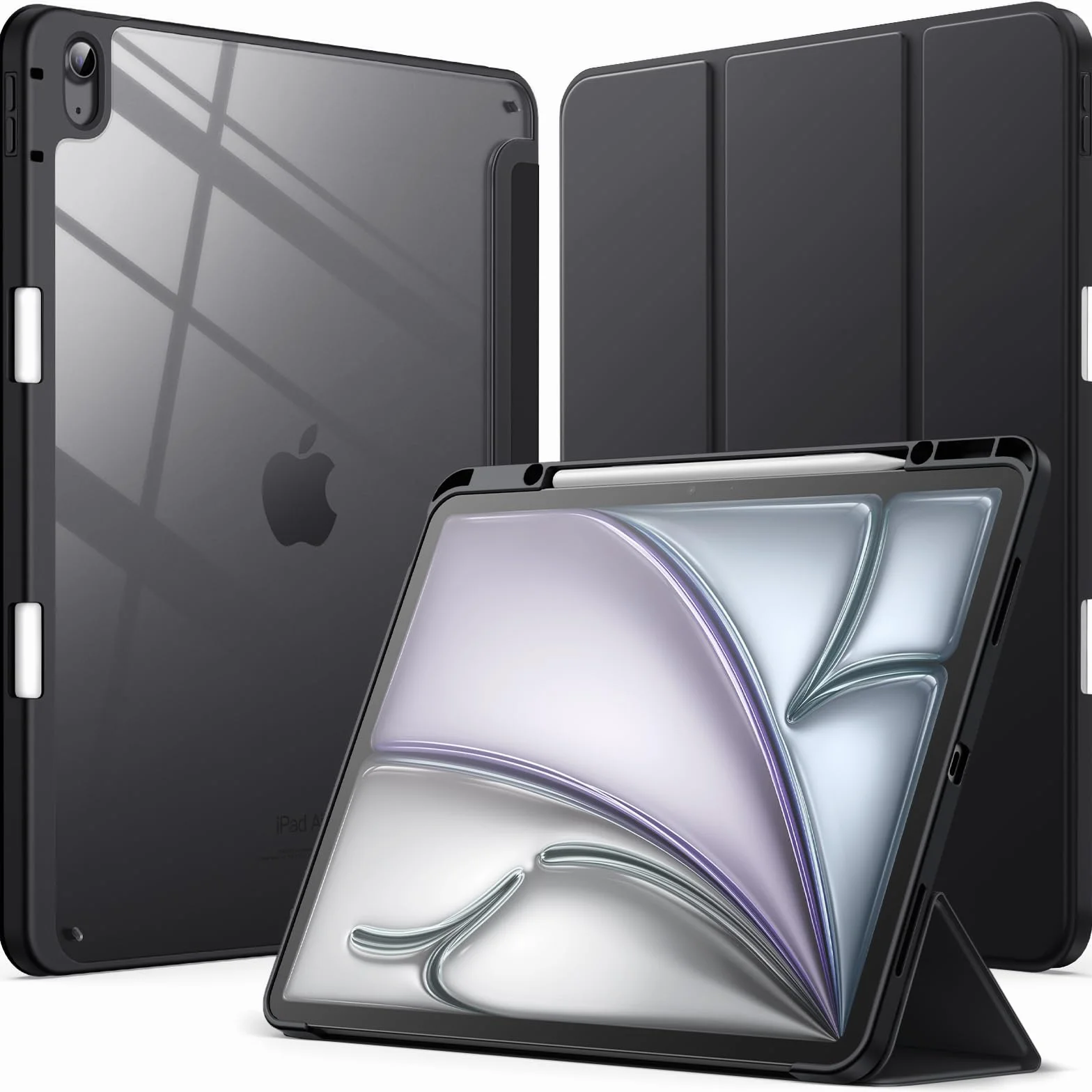 JETech Custodia iPad Air 13 Pollici M4/M3/M2 2026/2025/2024 Portapenne Chiara Trasparente Sottile Antiurto Cover Tablet Nero