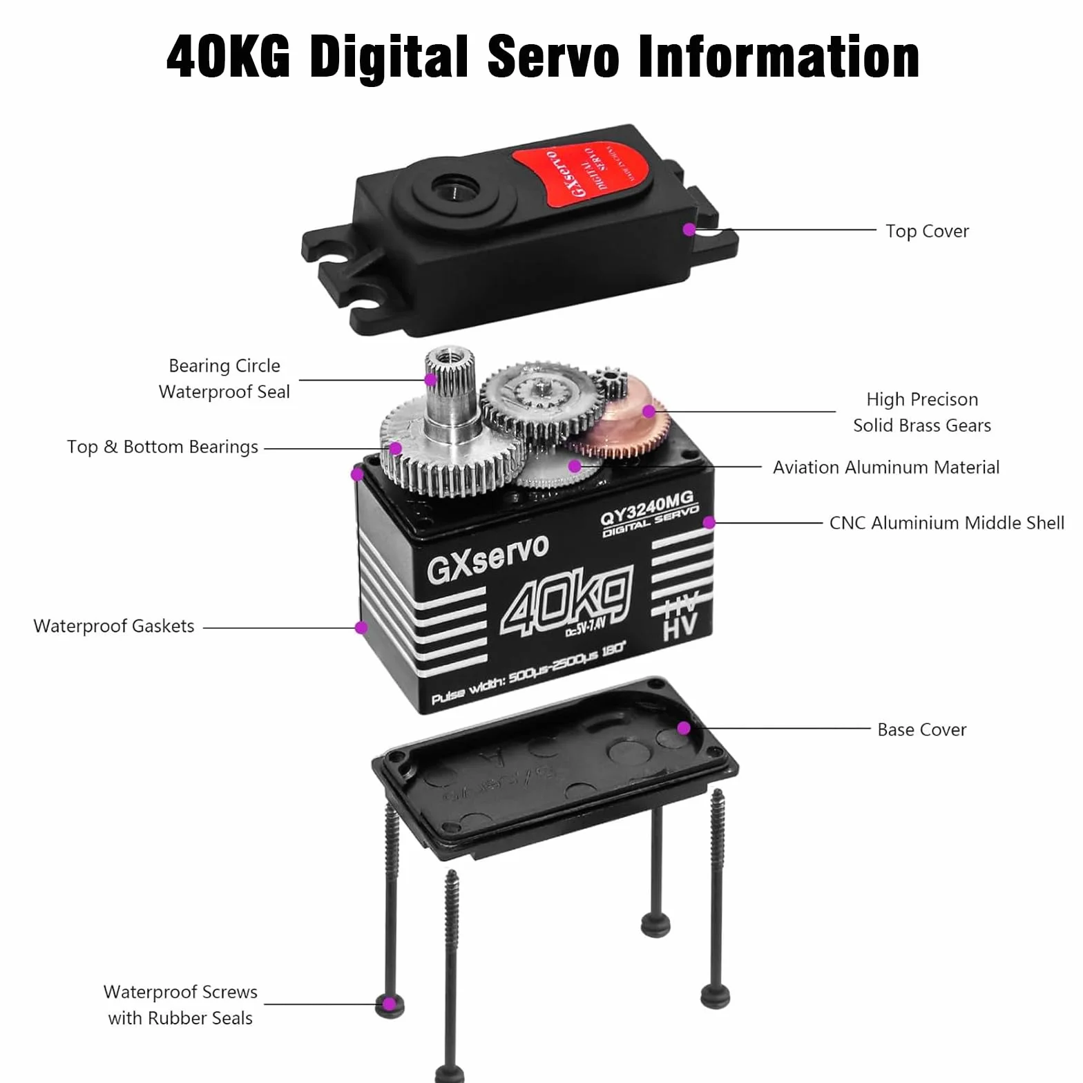 Digitale Servomotore Binghe 1 pezzi 40KG Servo Digitale Metal Servomotore 40KG Servo Motore con Ingranaggi in Metallo per Auto RC 1/10 1/8 Elicottero compatibile con Arduino