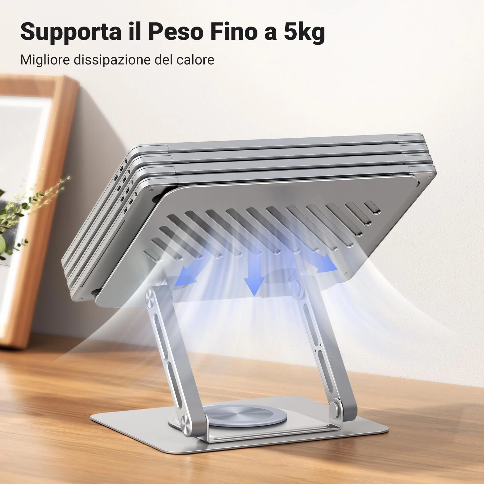 UGREEN Supporto per Laptop da Scrivania, Stand per PC Portabile Regolabile Ergonomico con Base Girevole a 360° Compatibile con MacBook Pro Air Notebook Fino a 17,3 Pollici