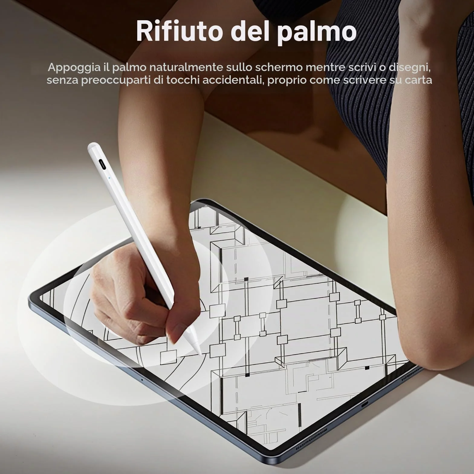 Penna stilo Apple Pencil con ricarica rapida, sensore di rifiuto del palmo e inclinazione, compatibile con iPad Pro 2018-2022 11"/12,9" e altro