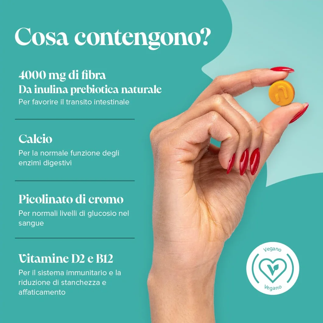 Novomins Fibre Gommose 4000 mg Inulina con Calcio, Cromo, Vitamina D e B12 - 60 Gommose Gusto Arancia