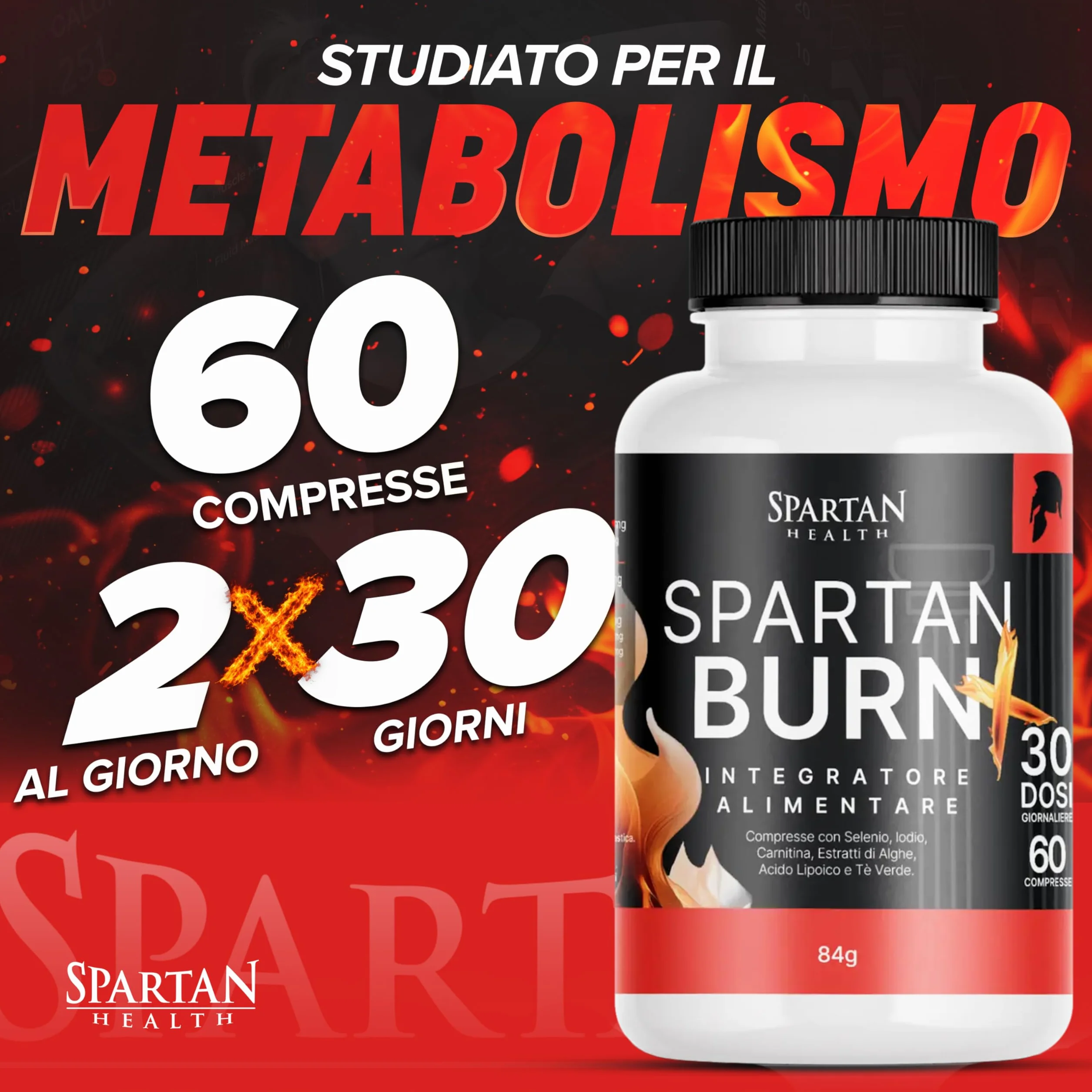 Spartan Burn Plus Integratore Metabolismo Energetico con Alga Kelp Yerba Mate Selenio Iodio 60 Compresse Made in Italy