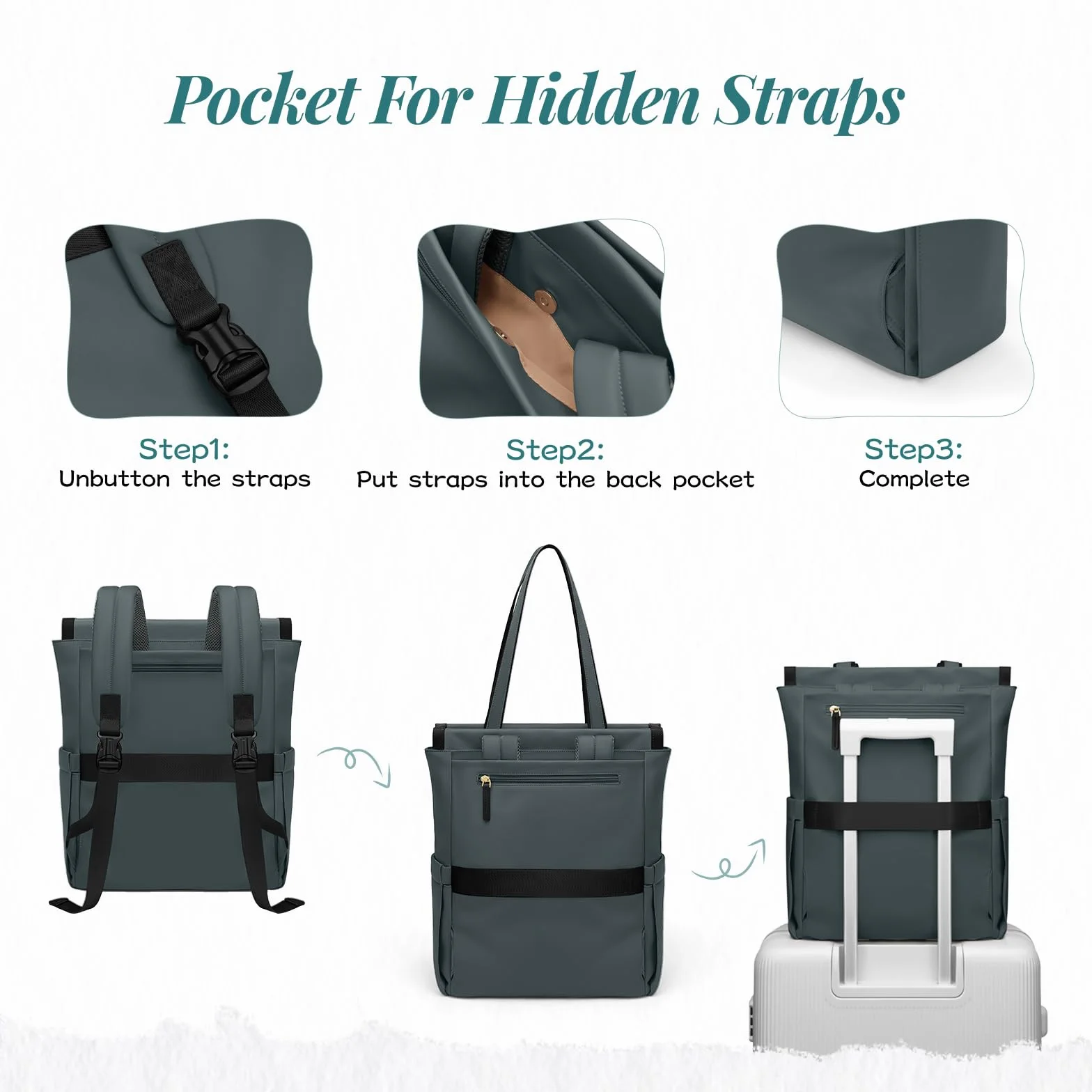 GOLF SUPAGS Borsa per Notebook Convertibile, Zaino per Laptop da Donna con Scomparto per Laptop, Borsa a Tracolla Viaggio Moda Casual da 15.6 Pollici, per Università, Lavoro (Verde Scuro)