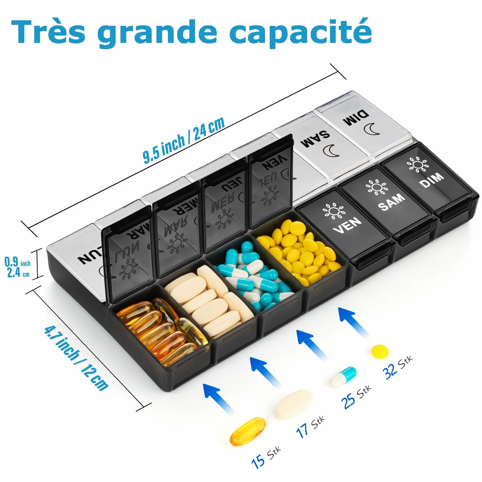 Portapillole Settimanale 7 Giorni 14 Scomparti Grande Organizzatore per Vitamine Viaggio
