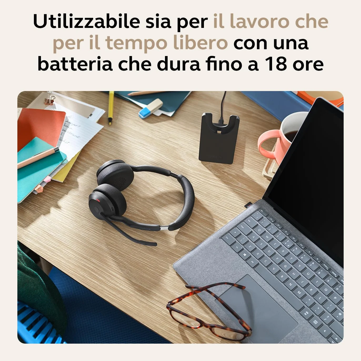 Jabra Evolve2 55 Cuffie Wireless Stereo, con USB-A Dongle, Nero | Tecnologia Jabra Air Comfort, Ottimizzato per Microsoft Teams