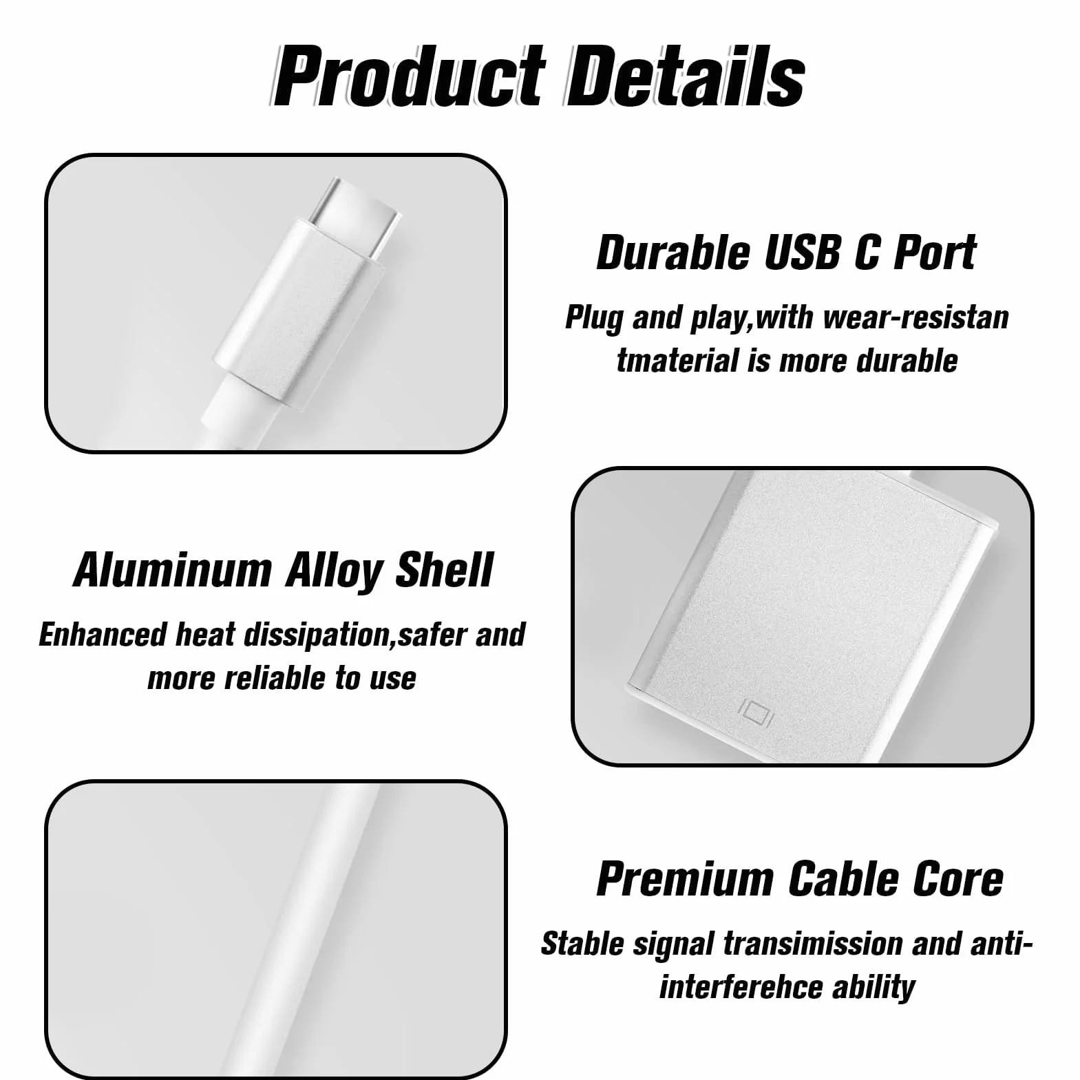 Nazaz Adattatore da USB-C a VGA di Alta Qualità, Compatibile con Thund er bolt 3, Convertitore da Type-C Maschio a VGA Femmina per Laptop, Smartphone e Tablet, Risoluzione 1080P HD