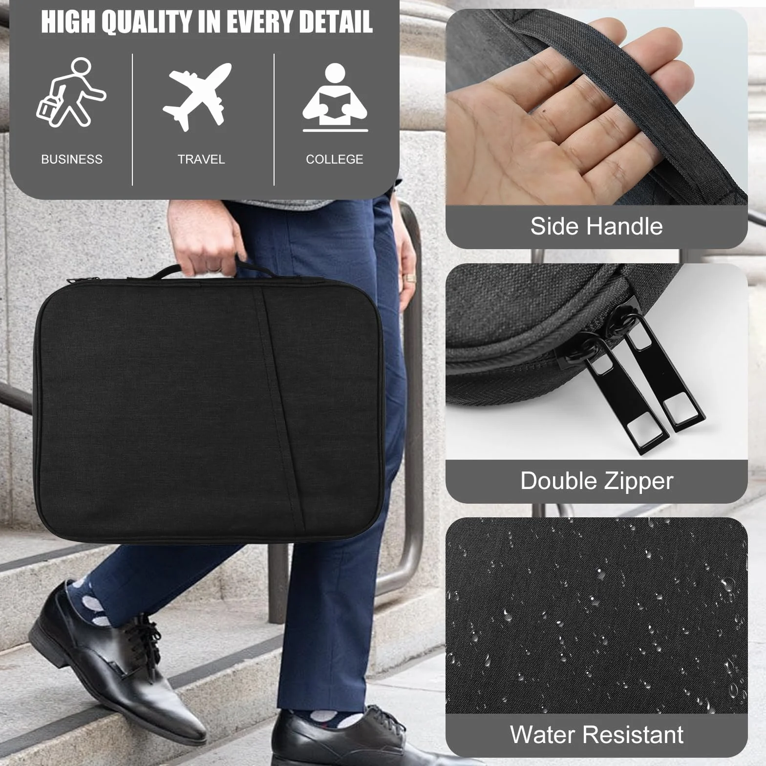 Custodia Tablet 13 Pollici con Tasche, Borsa Protettiva Compatibile iPad Pro 13" M4/Air 13" M2 2024, iPad Pro 12.9, Galaxy Tab S10+/S9 FE+, Surface Pro 12-13", Nero