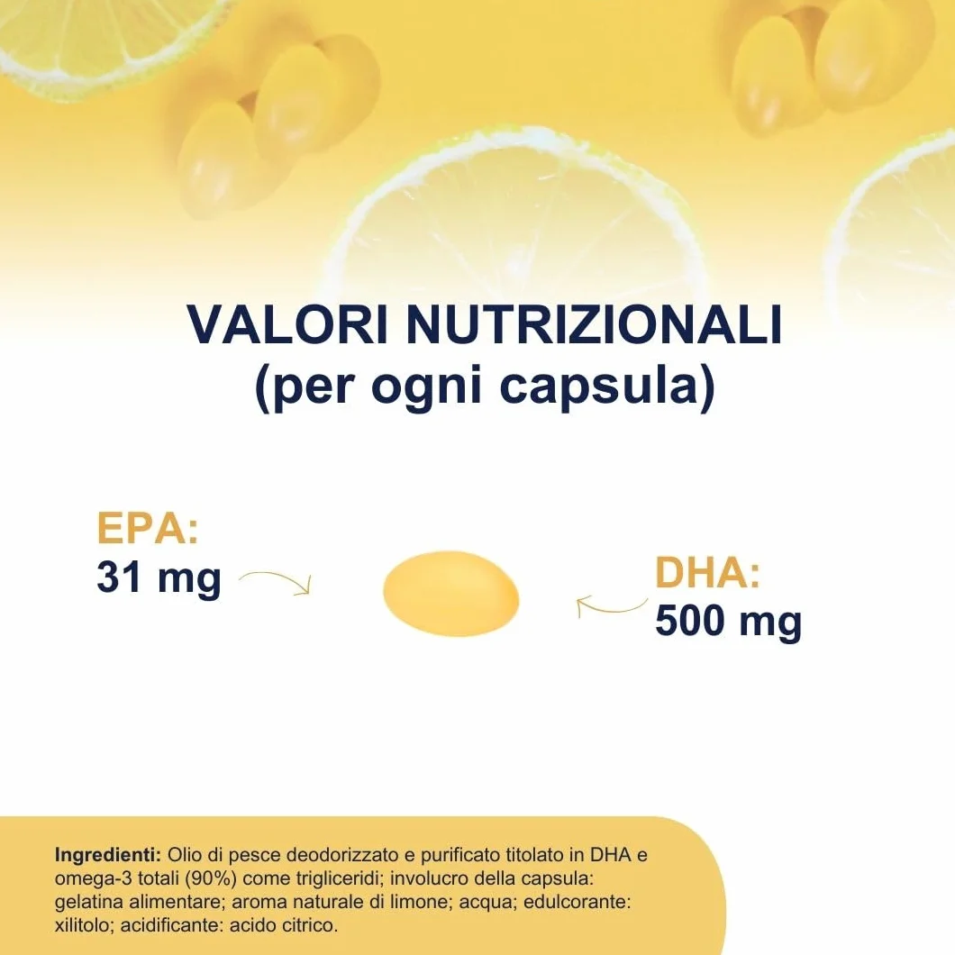 VitaDHA 1000 Omega 3 IFOS 5 Stelle 60 Capsule - Omega3 per Adulti e Bambini - 500mg DHA Alta Biodisponibilità